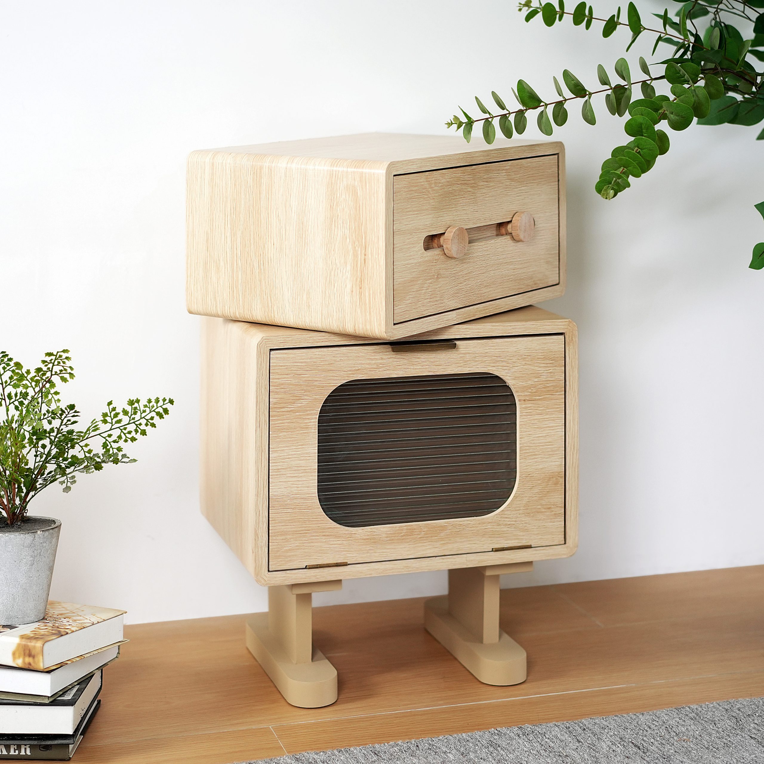 MDF CREATIVE ROTATABLE ROBOT STORAGE SIDE TABLE, NATURAL COLOR - Image 2