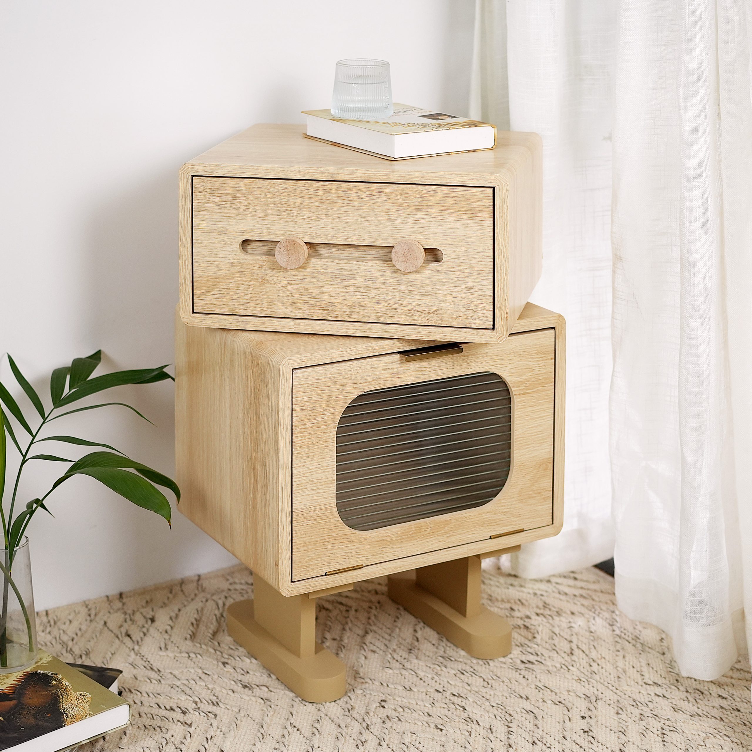 MDF CREATIVE ROTATABLE ROBOT STORAGE SIDE TABLE, NATURAL COLOR - Image 3