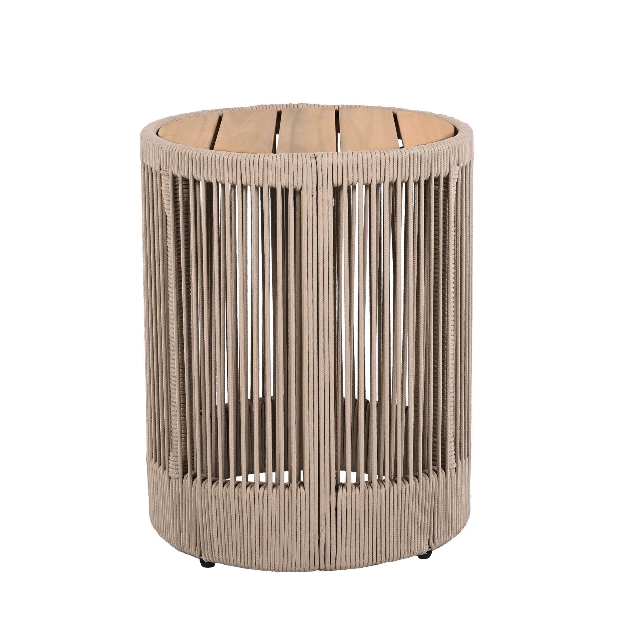 Outdoor Rattan rope & Acacia Wood Side Table - Patio Balcony Furniture for Garden, Yard, Balcony - Weather Resistant(Rope Beige, Natural Iron) - Image 4