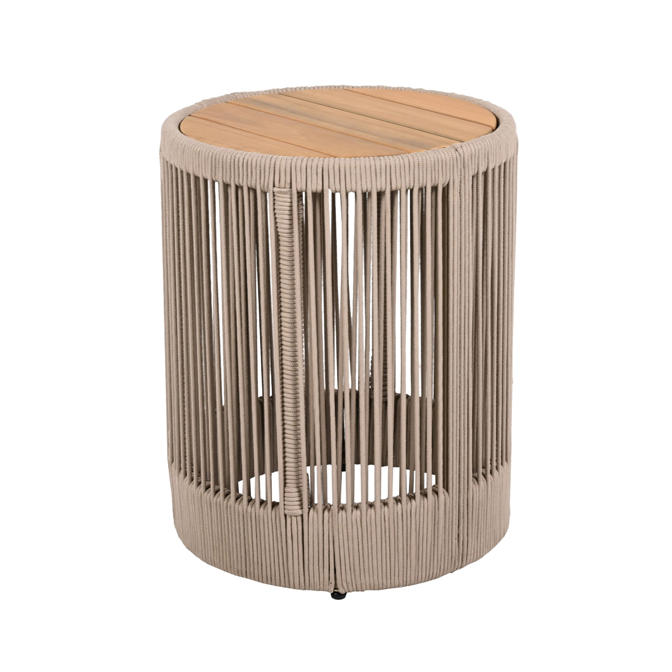 Outdoor Rattan rope & Acacia Wood Side Table - Patio Balcony Furniture for Garden, Yard, Balcony - Weather Resistant(Rope Beige, Natural Iron) - Image 6