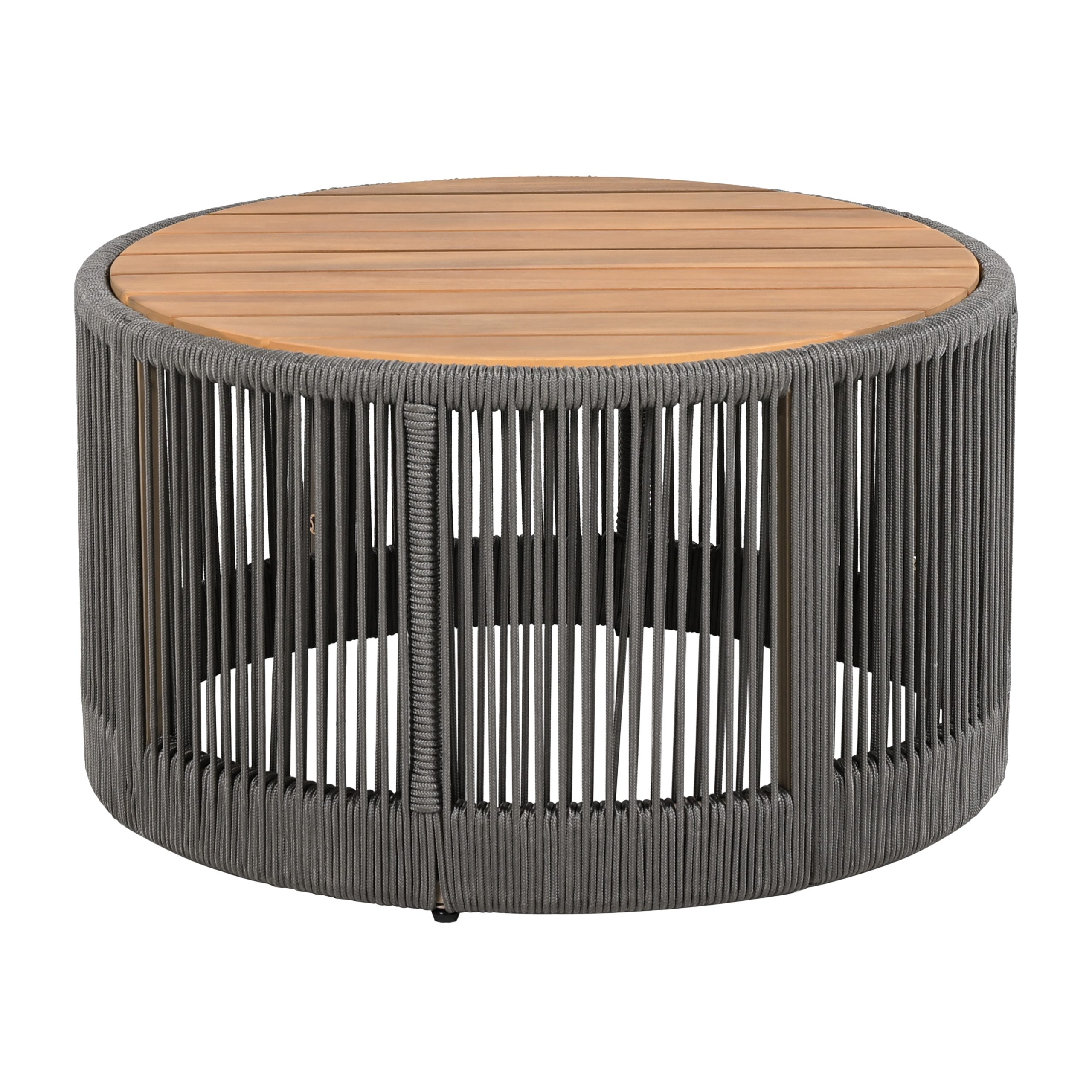 Outdoor Rattan rope & Acacia Wood Coffee Table - Patio Balcony Furniture for Garden, Yard, Balcony - Weather Resistant (Rope Grey, Natural Iron) - Image 4