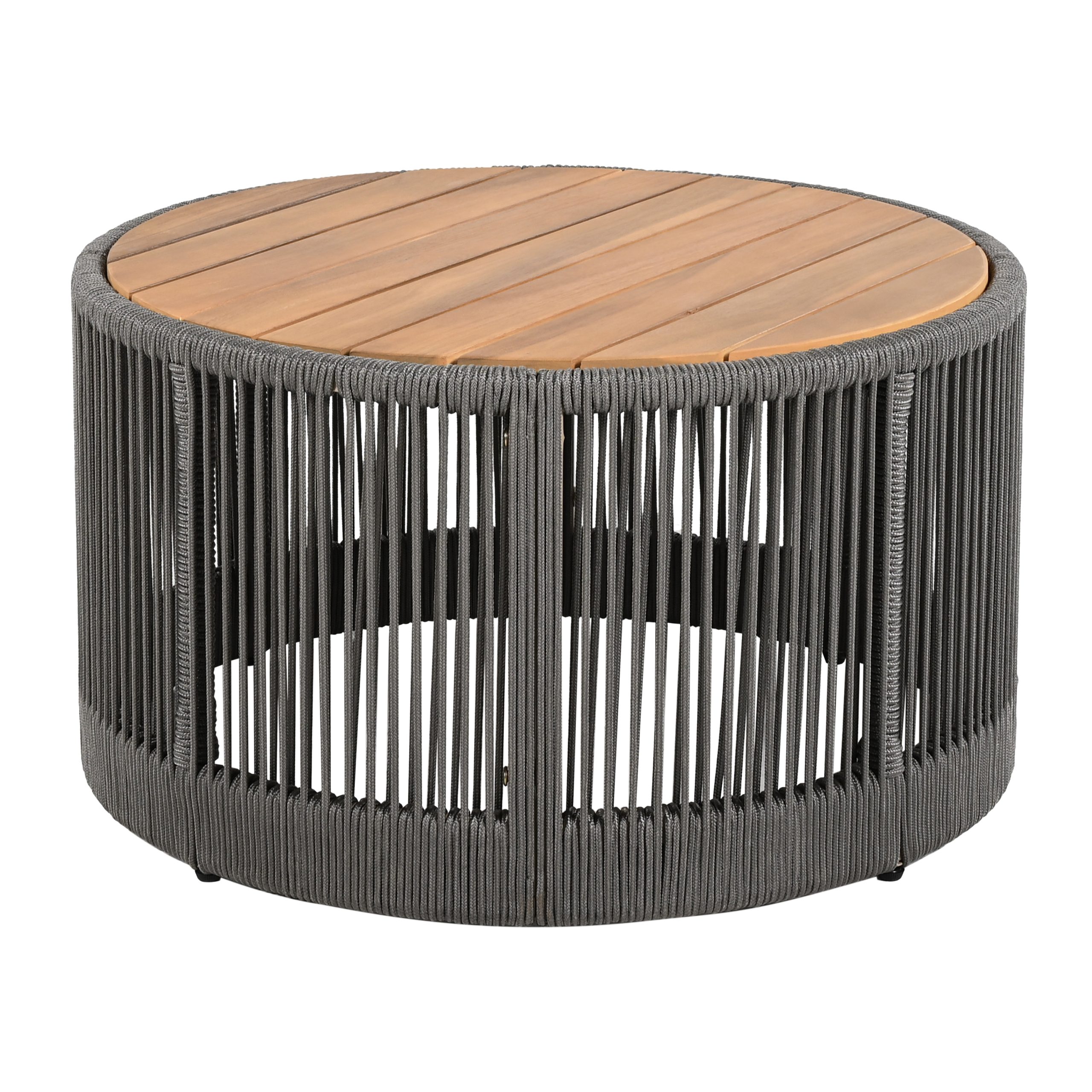 Outdoor Rattan rope & Acacia Wood Coffee Table - Patio Balcony Furniture for Garden, Yard, Balcony - Weather Resistant (Rope Grey, Natural Iron) - Image 5