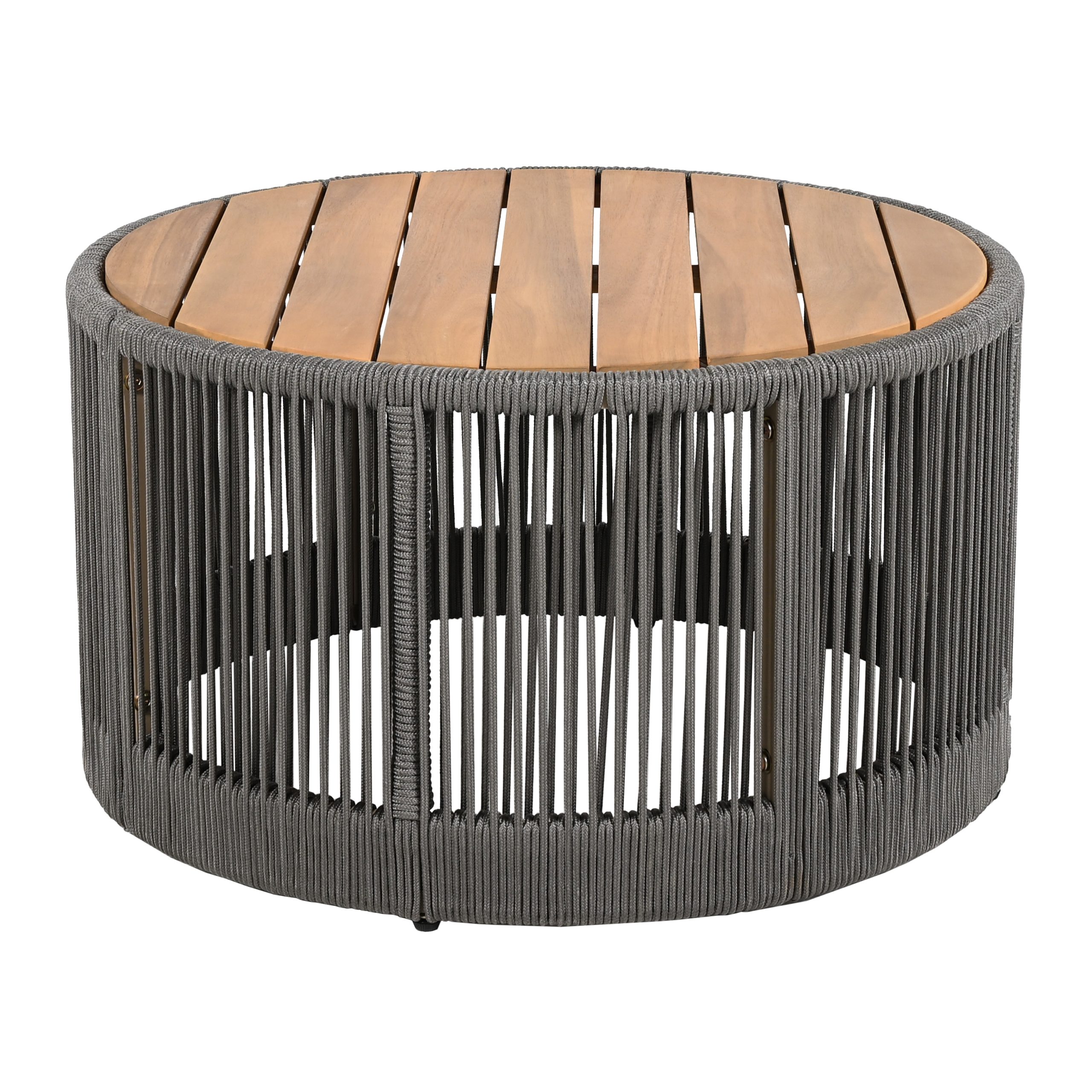Outdoor Rattan rope & Acacia Wood Coffee Table - Patio Balcony Furniture for Garden, Yard, Balcony - Weather Resistant (Rope Grey, Natural Iron) - Image 6