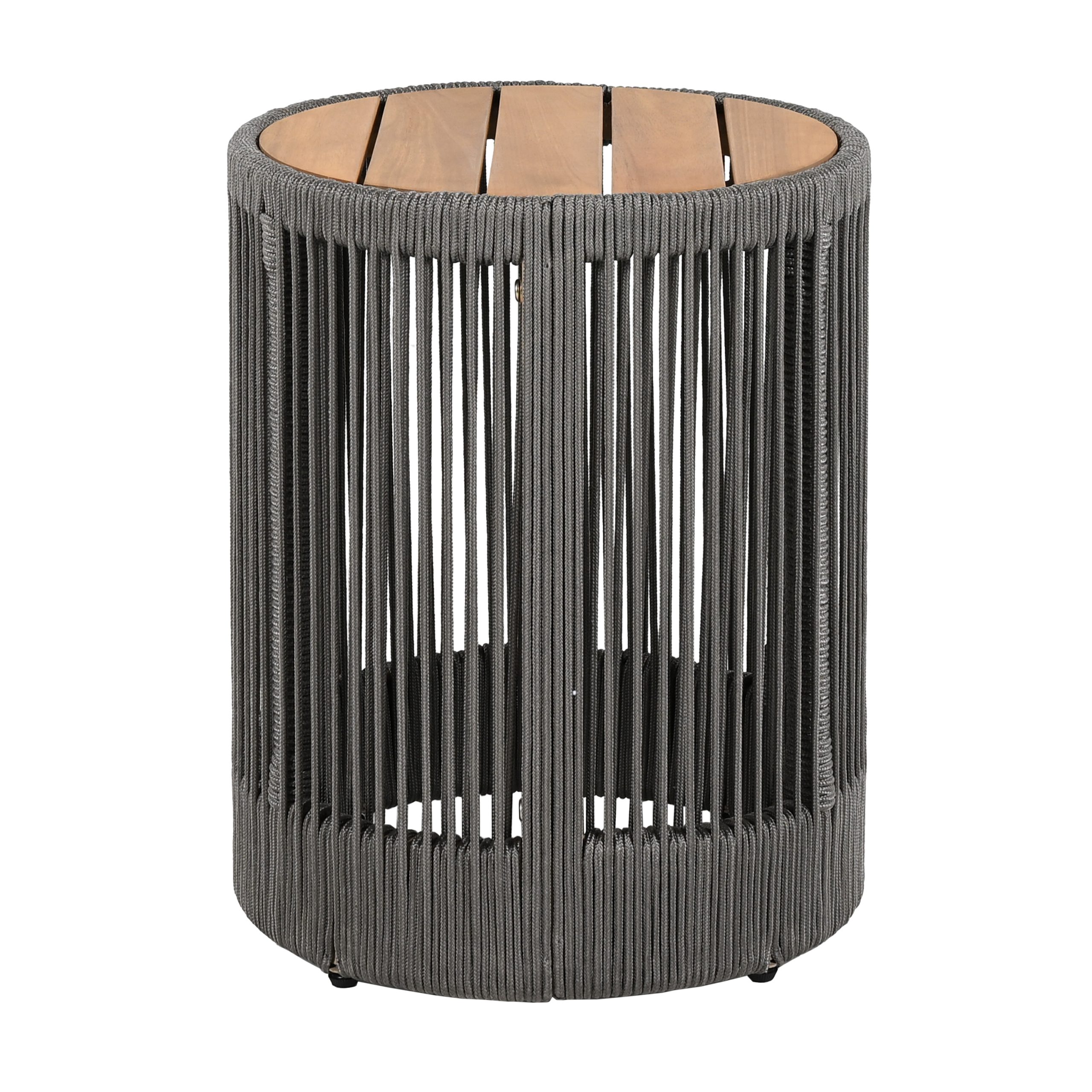 Outdoor Rattan rope & Acacia Wood Side Table - Patio Balcony Furniture for Garden, Yard, Balcony - Weather Resistant(Rope Grey, Natural Iron) - Image 5