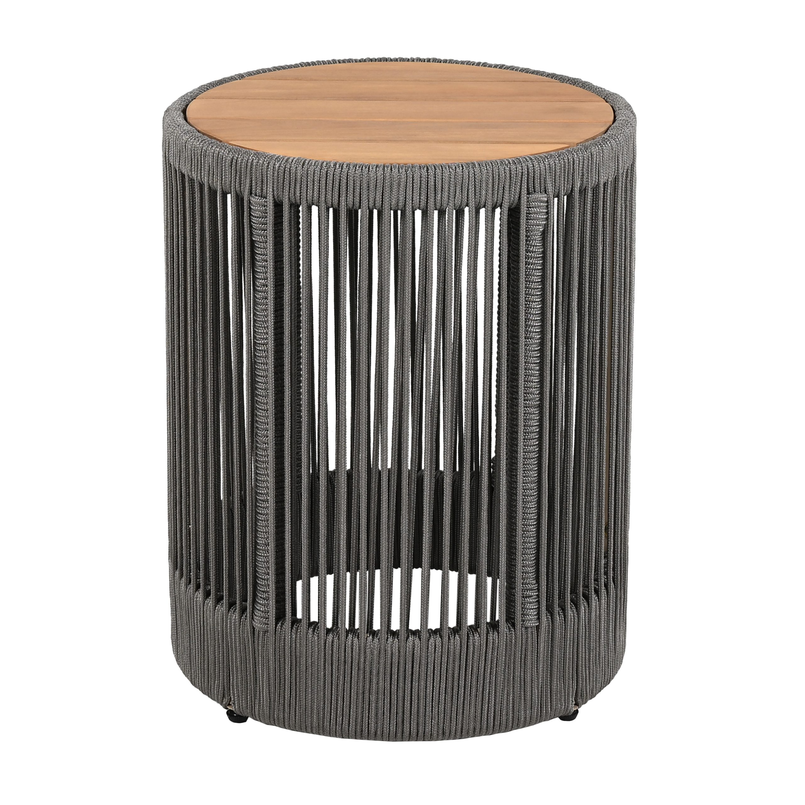 Outdoor Rattan rope & Acacia Wood Side Table - Patio Balcony Furniture for Garden, Yard, Balcony - Weather Resistant(Rope Grey, Natural Iron) - Image 6