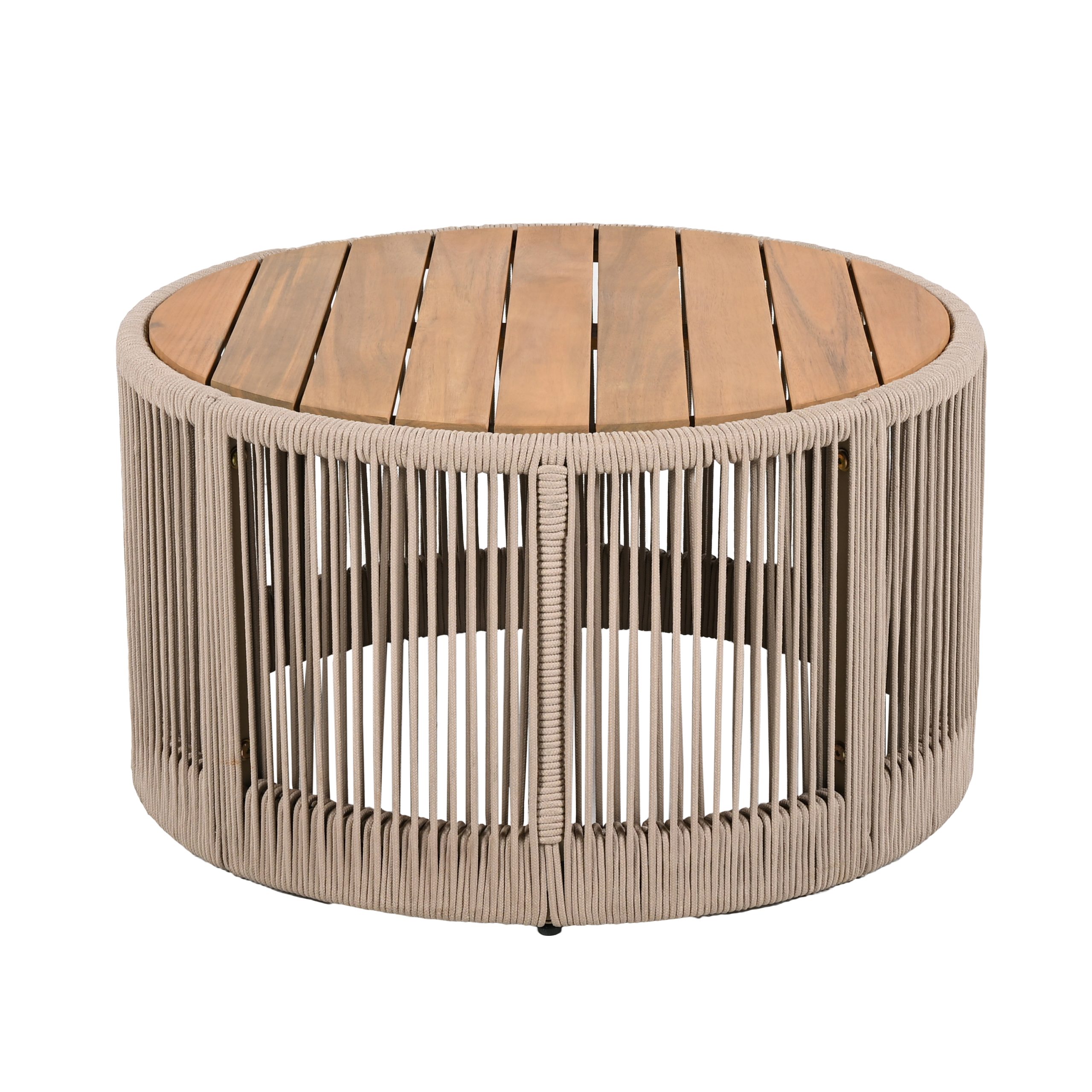 Outdoor Rattan rope & Acacia Wood Coffee Table - Patio Balcony Furniture for Garden, Yard, Balcony - Weather Resistant(Rope Beige, Natural Iron) - Image 4