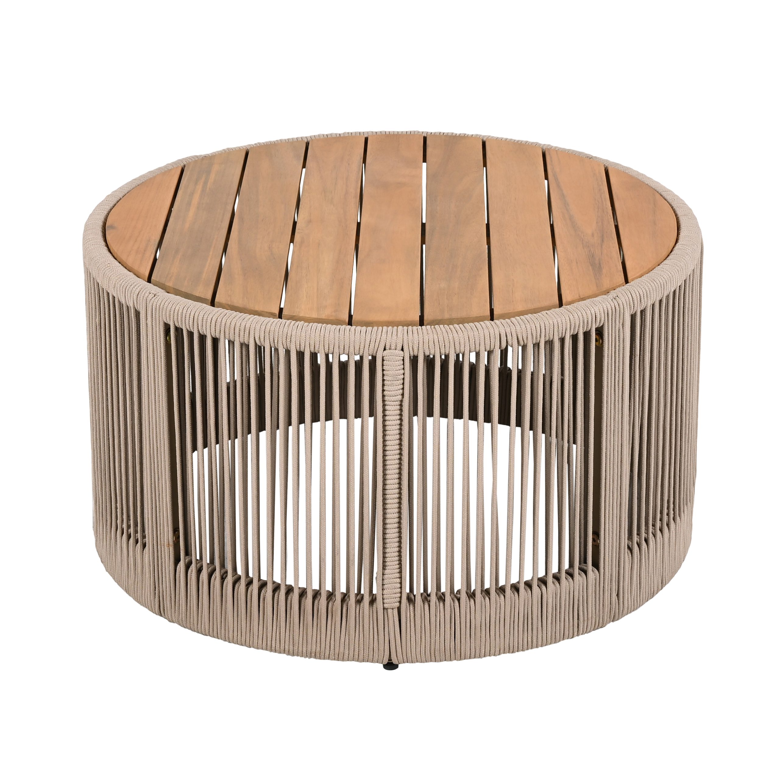 Outdoor Rattan rope & Acacia Wood Coffee Table - Patio Balcony Furniture for Garden, Yard, Balcony - Weather Resistant(Rope Beige, Natural Iron) - Image 5