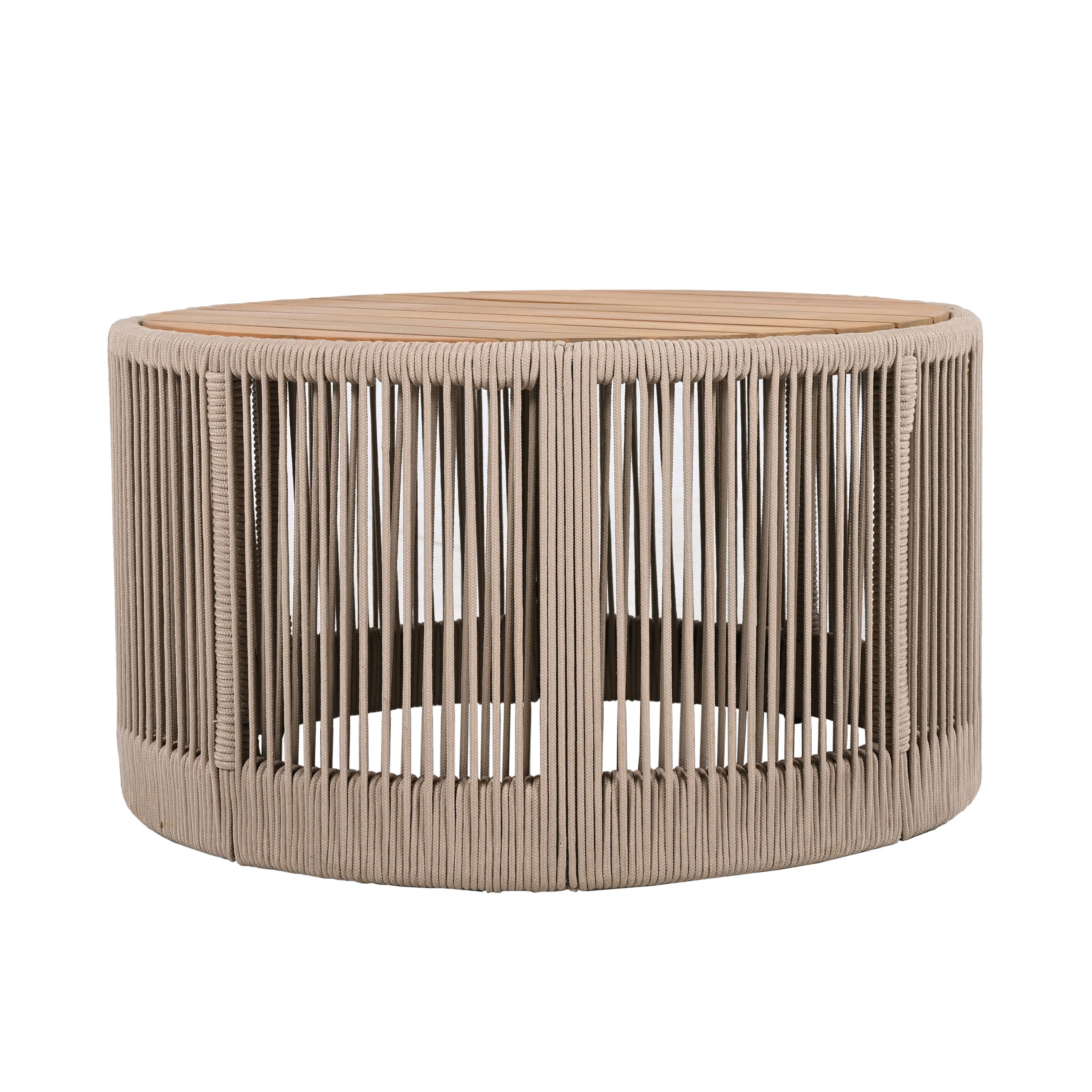 Outdoor Rattan rope & Acacia Wood Coffee Table - Patio Balcony Furniture for Garden, Yard, Balcony - Weather Resistant(Rope Beige, Natural Iron) - Image 6