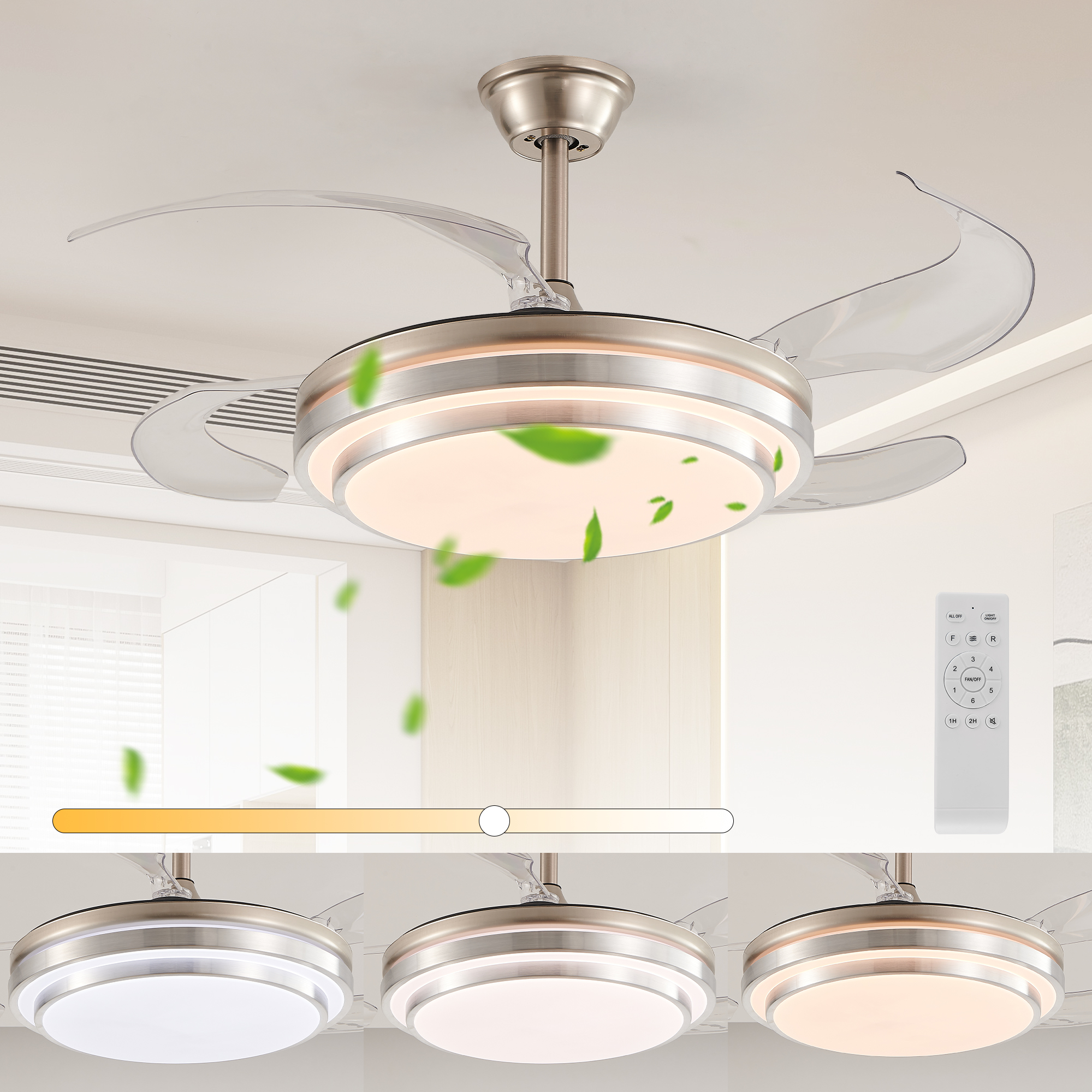42 Inch 3 Tiers Design Modern LED Ceiling Fan with Light and Remote Control, Retractable Blades, Adjustable 6-Speed, Silent Operation DC Motor for Living Room, Bedroom, Dining Room - Image 2