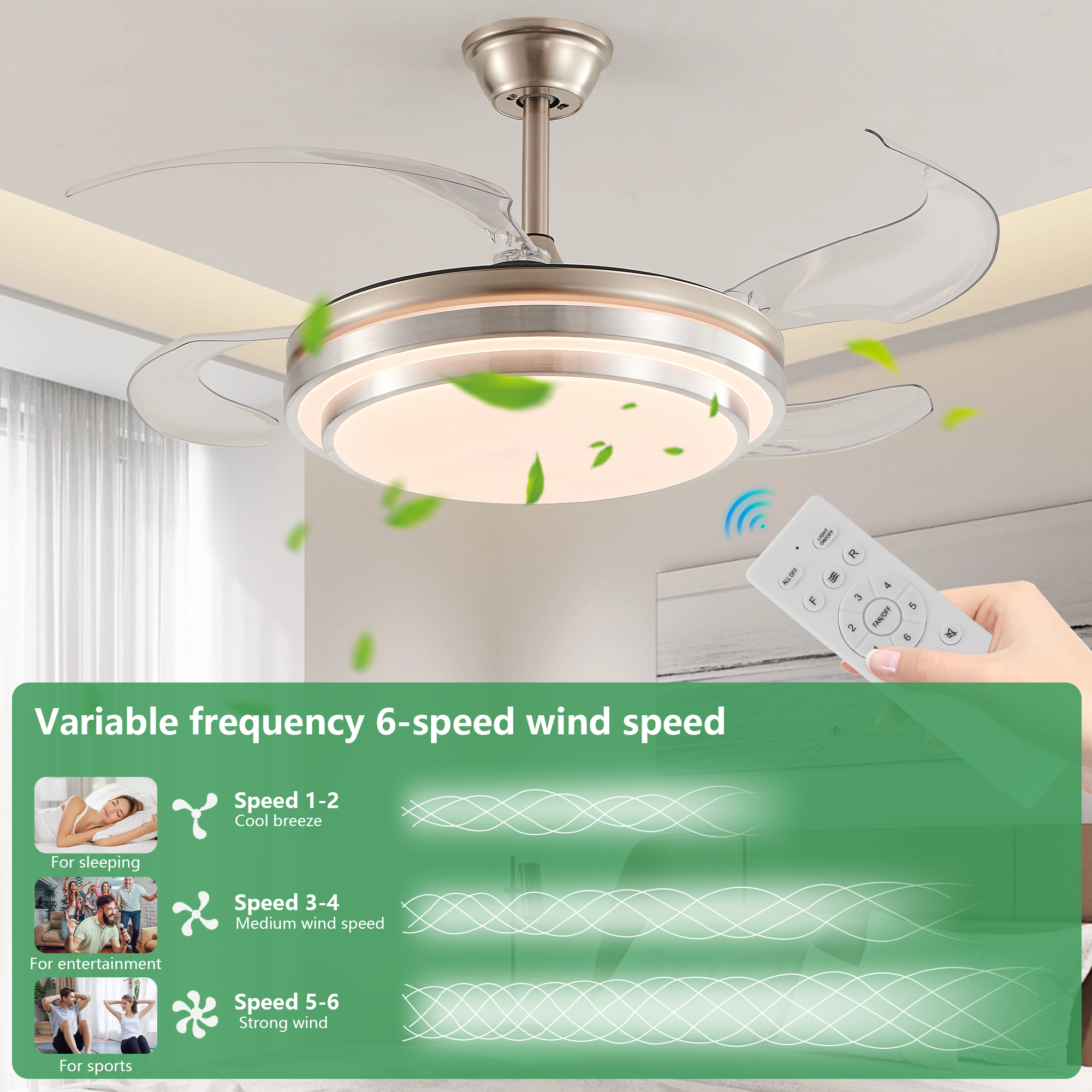 42 Inch 3 Tiers Design Modern LED Ceiling Fan with Light and Remote Control, Retractable Blades, Adjustable 6-Speed, Silent Operation DC Motor for Living Room, Bedroom, Dining Room - Image 4