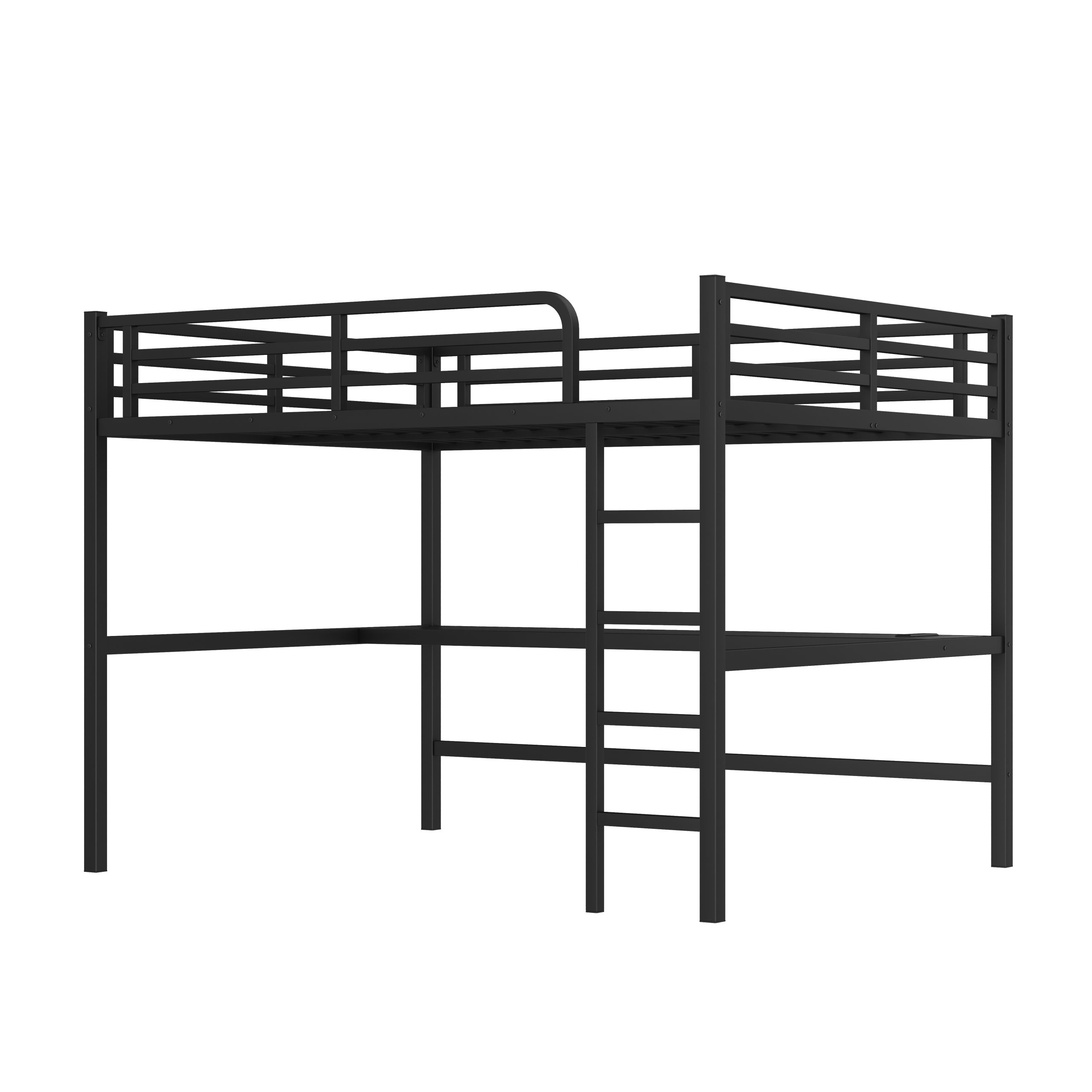 Metal Queen Size Loft Bed with Power Outlet and LED Lighted, Space-Saving, Noise Reduced, Black - Image 4