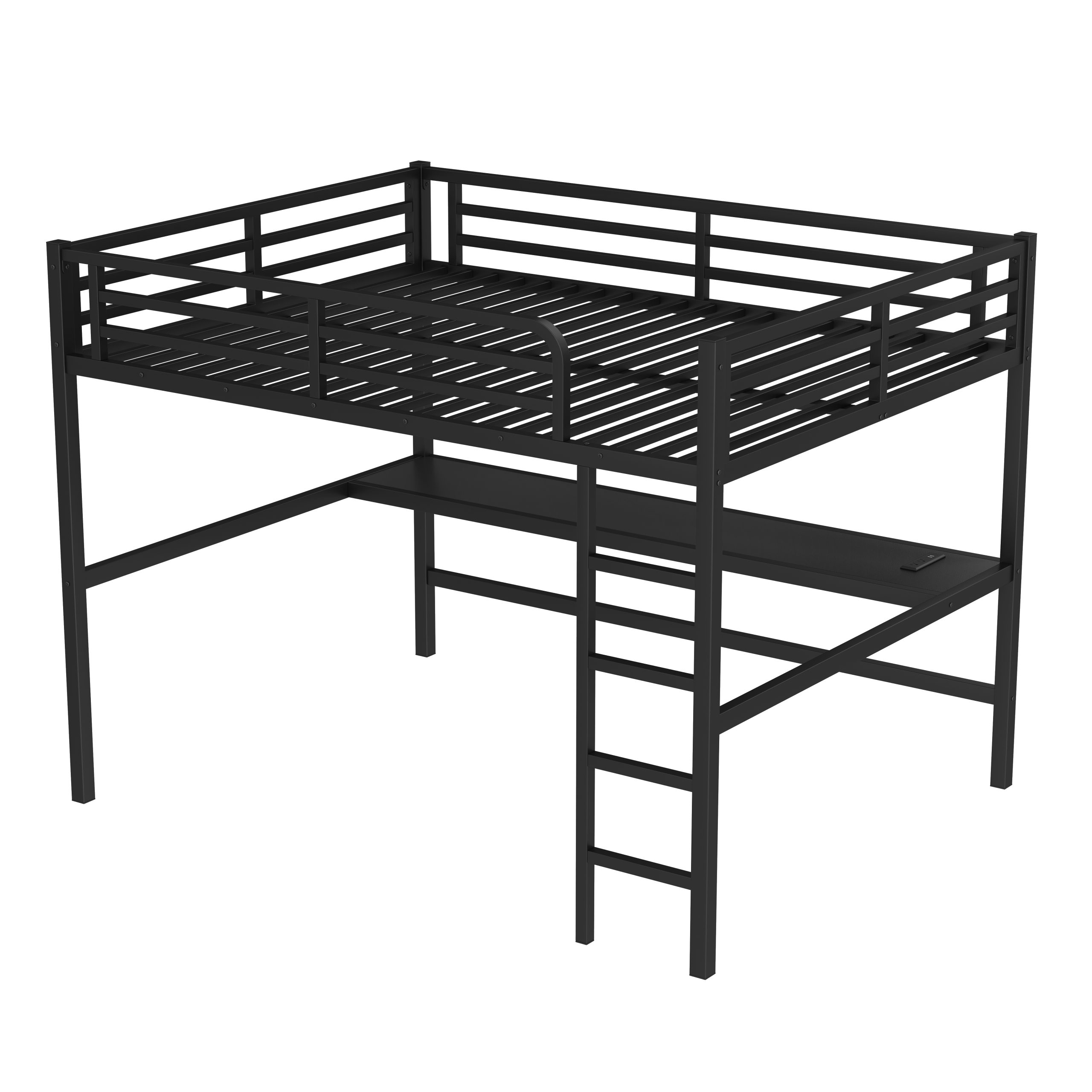 Metal Queen Size Loft Bed with Power Outlet and LED Lighted, Space-Saving, Noise Reduced, Black - Image 5