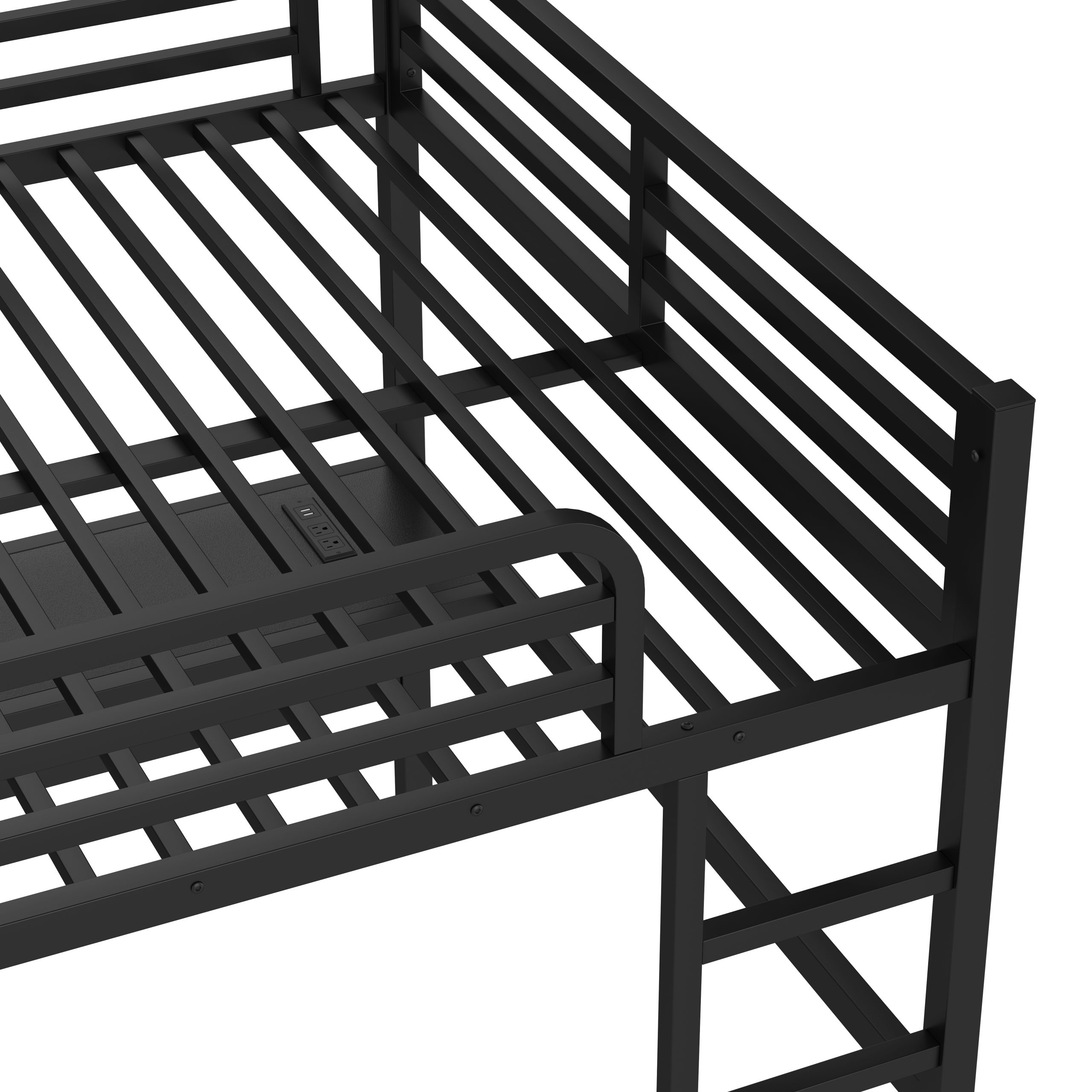 Metal Queen Size Loft Bed with Power Outlet and LED Lighted, Space-Saving, Noise Reduced, Black - Image 6