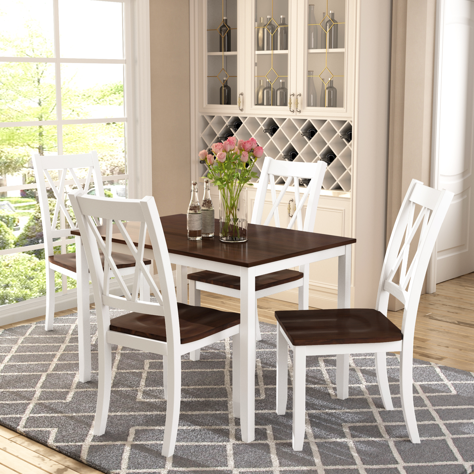 TOPMAX 5-Piece Dining Table Set Home Kitchen Table and Chairs Wood Dining Set, Espresso+White - Image 3