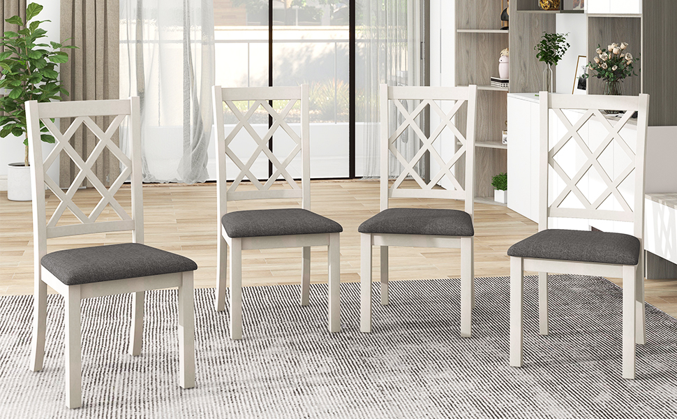 TOPMAX Mid-Century Solid Wood 5-Piece Round Dining Table Set, Kitchen Table Set with Upholstered Chairs for Small Places, Brown Table+Gray Chair(old sku:SH000226AAE) - Image 4