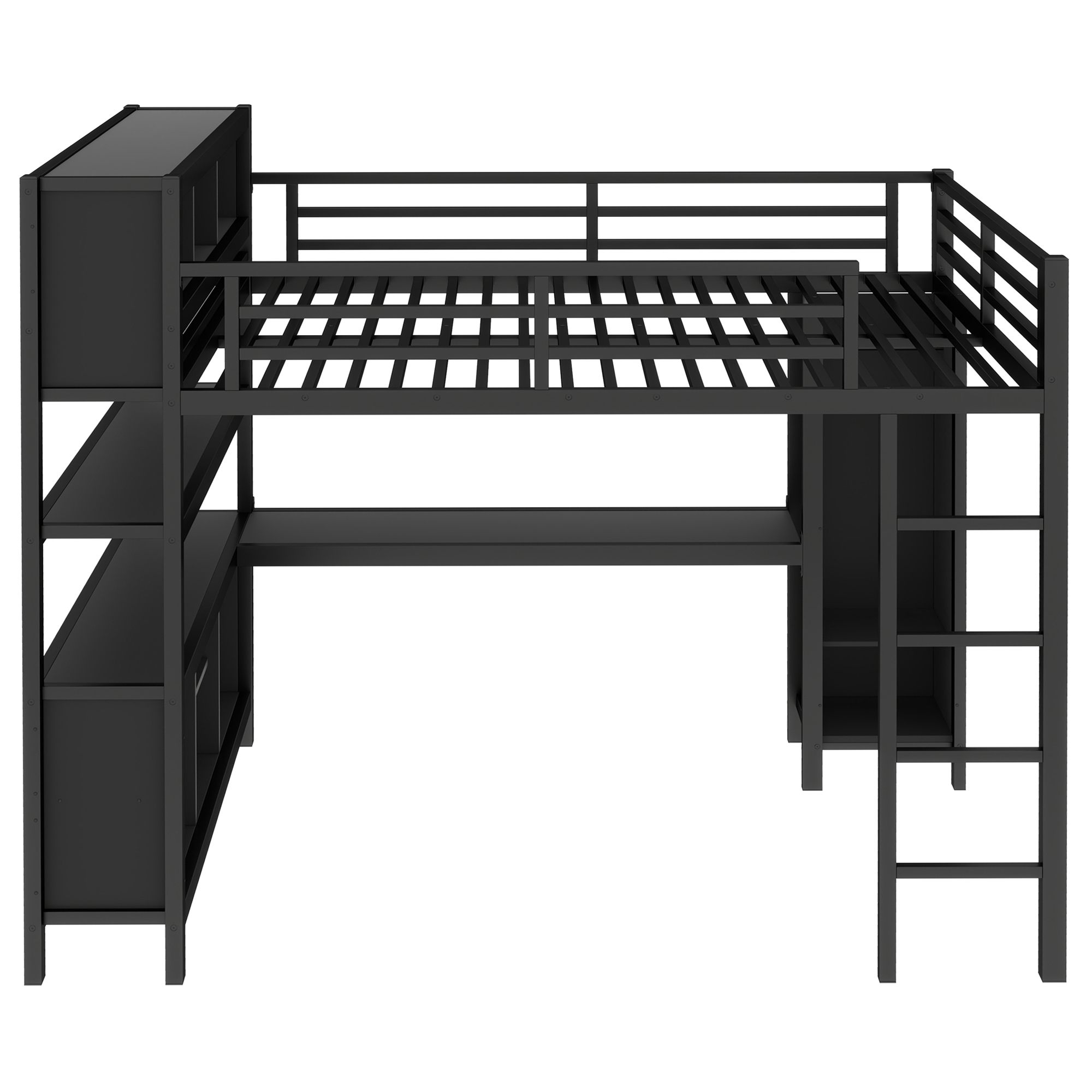 Metal Loft Bed with Wardrobe And L-shaped Desk, Queen Size Loft Bed with Storage Cubes and Shelves, Heavy Duty Loft Bed for Kids Teens Adults, Black - Image 5