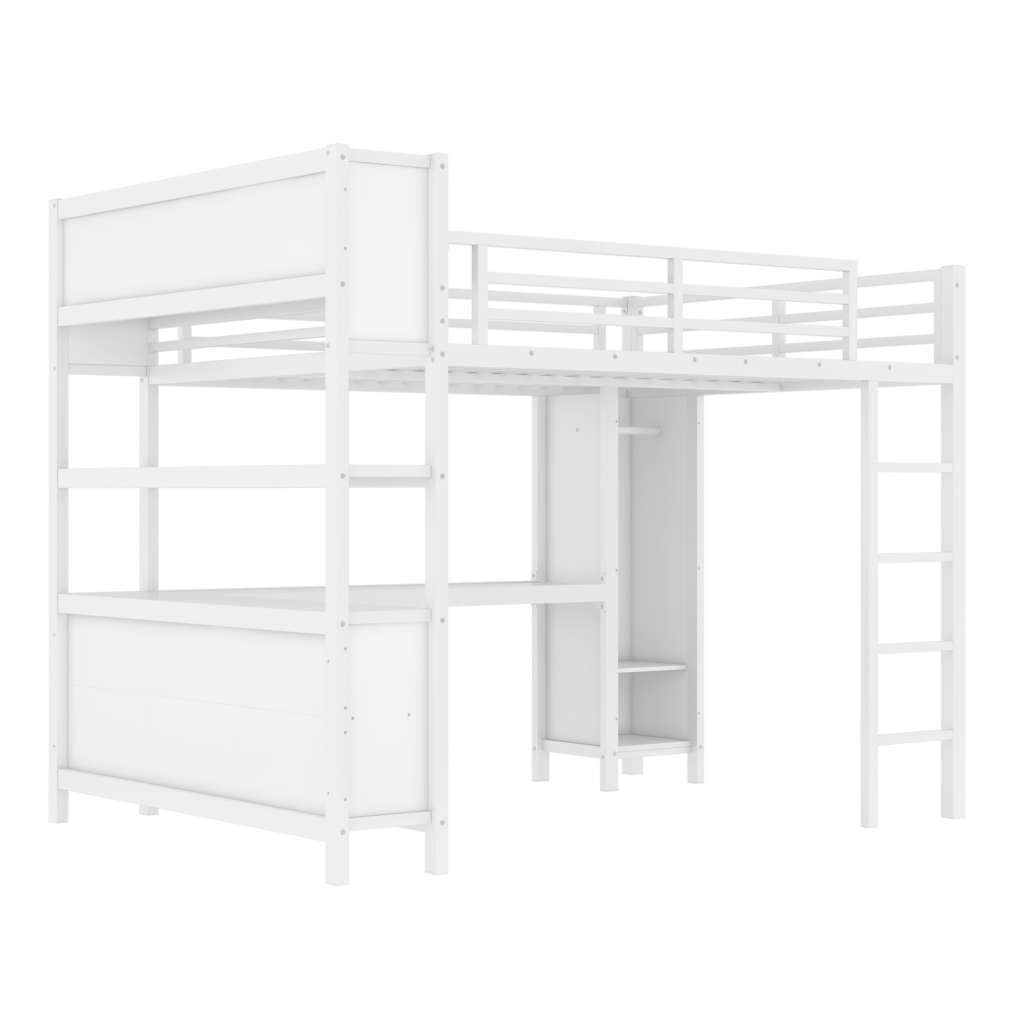 Metal Loft Bed with Wardrobe And L-shaped Desk, Queen Size Loft Bed with Storage Cubes and Shelves, Heavy Duty Loft Bed for Kids Teens Adults, White - Image 5