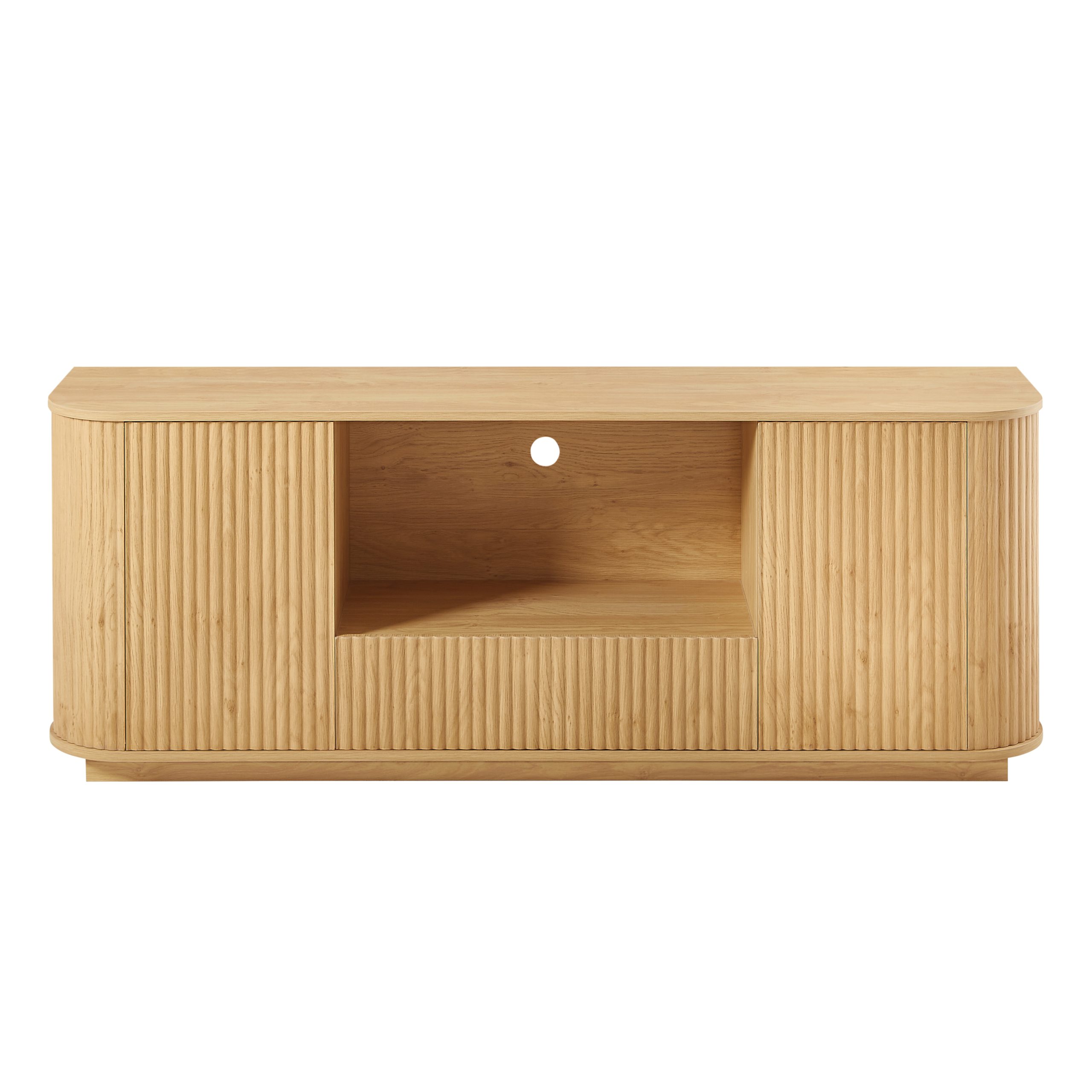 64-Inch Wavy TV Stand, Rounded Sideboard, Storage Cabinet, Wooden Vertical Stripe Cabinet for Living Room/Bedroom/Entryway. Natural,64''W x 15''D x 24''H. - Image 6