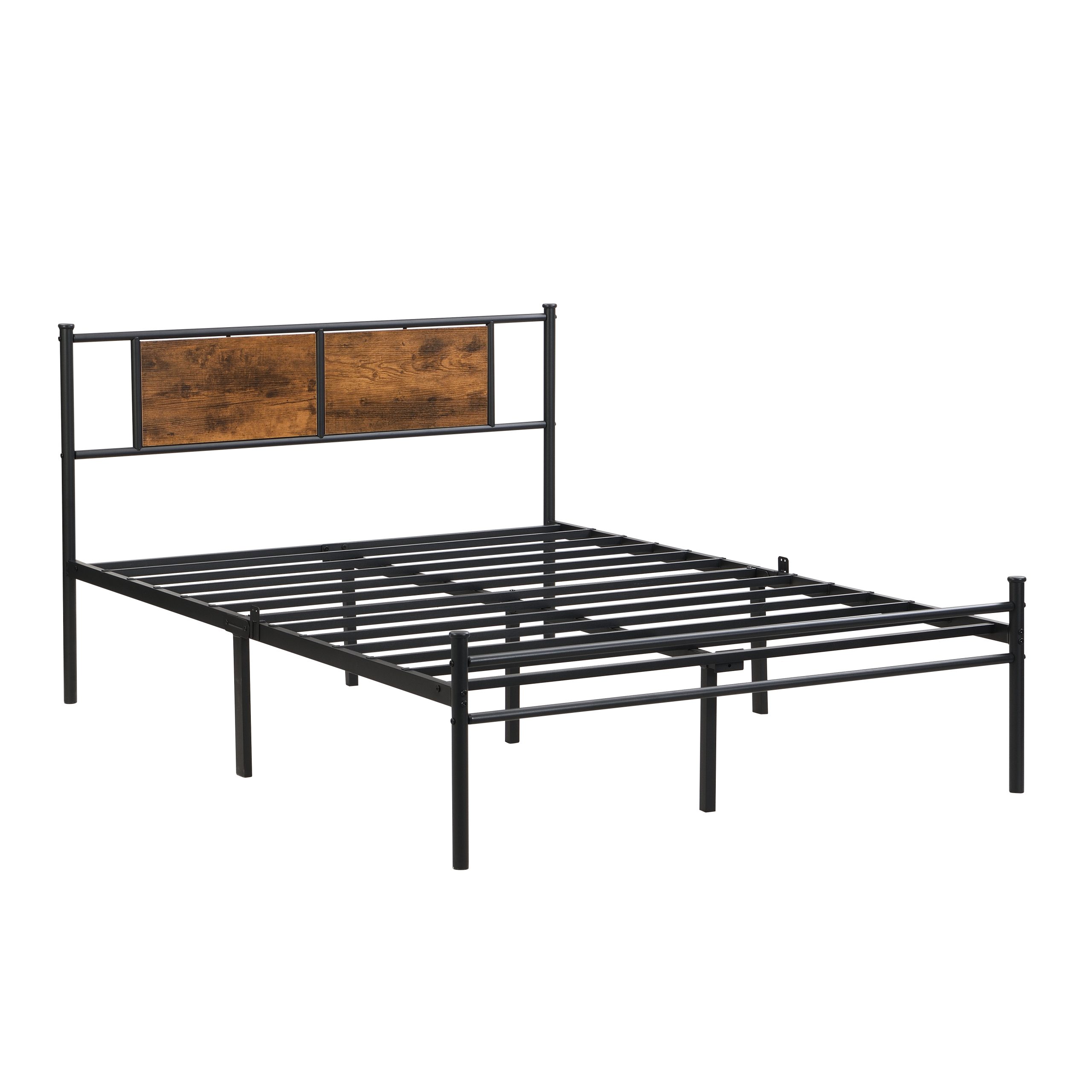 King Size metal bedframe,Headboard with wood panel decoration,black - Image 4