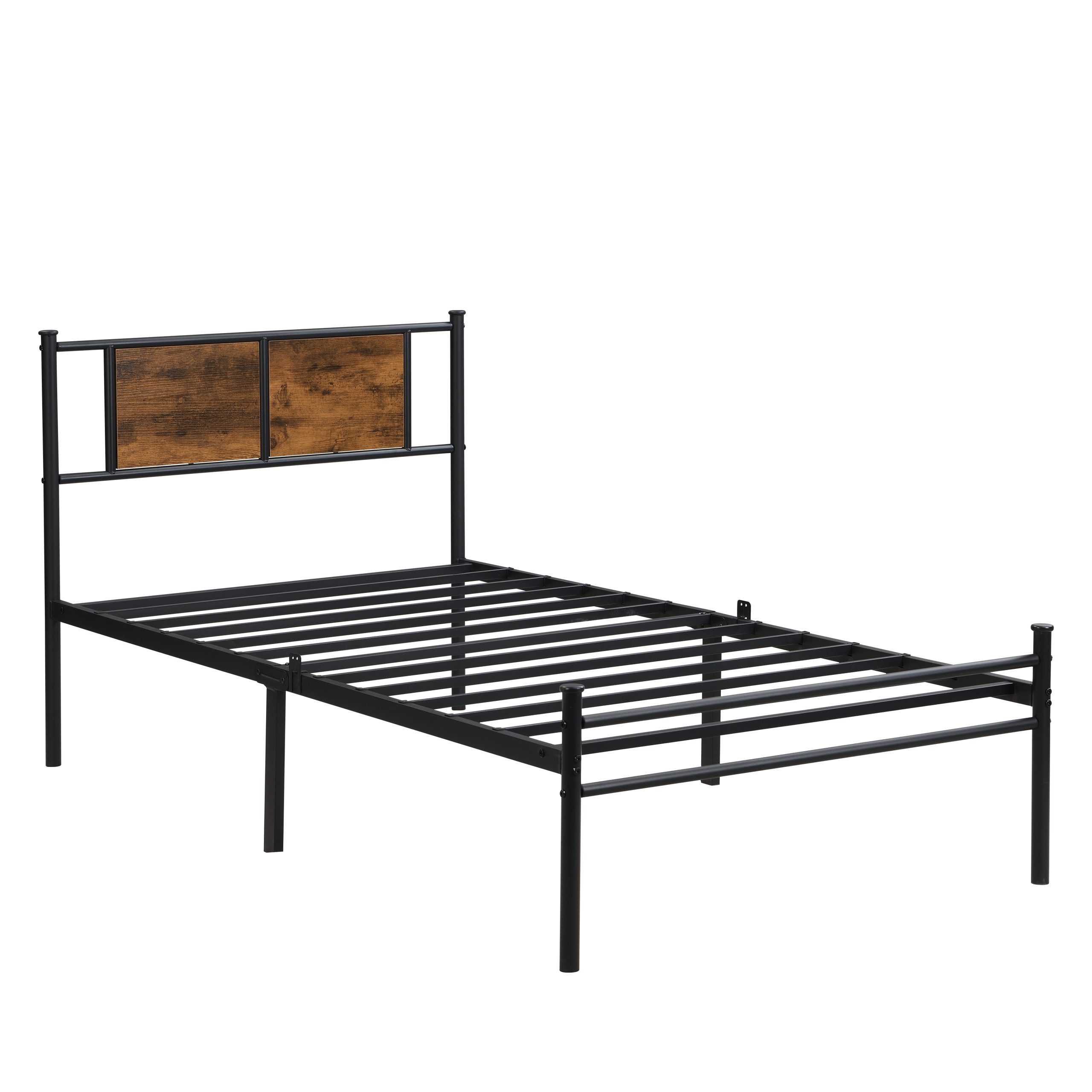 Twin Size metal bedframe,Headboard with wood panel decoration,black - Image 4