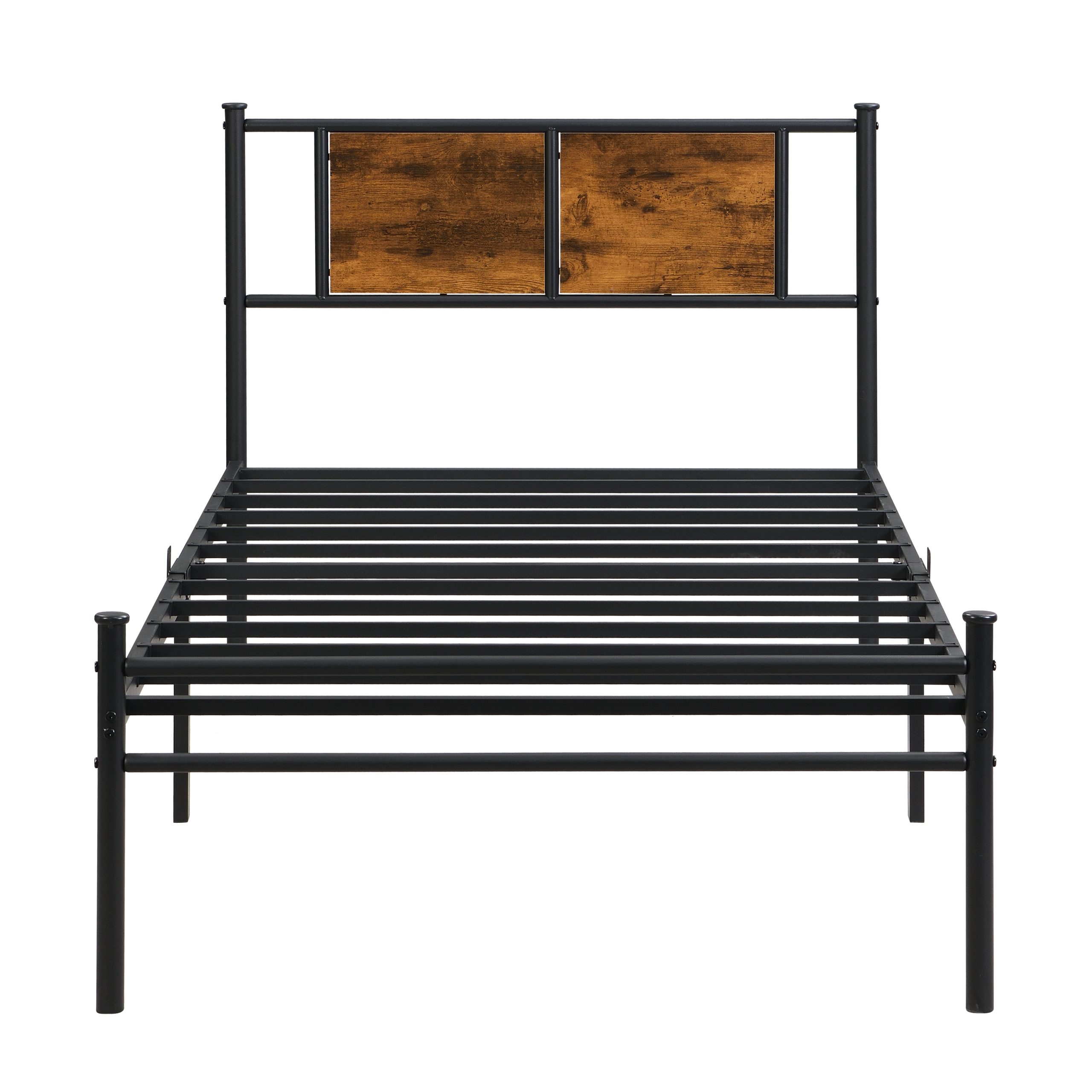 Twin Size metal bedframe,Headboard with wood panel decoration,black - Image 6