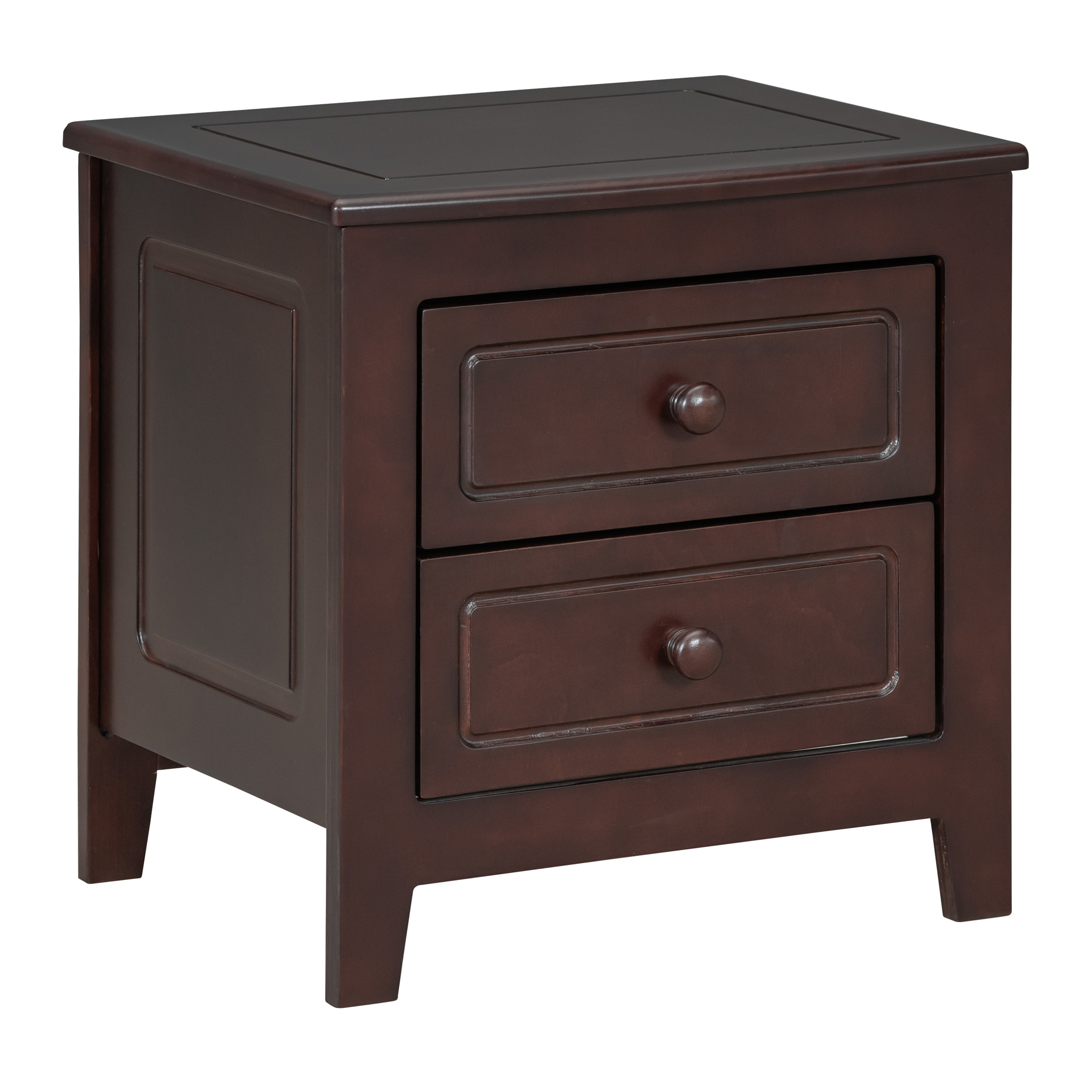 2-Drawer Nightstand for Bedroom, Mid Century Retro Bedside Table with Classic Design,Dark Walnut - Image 4