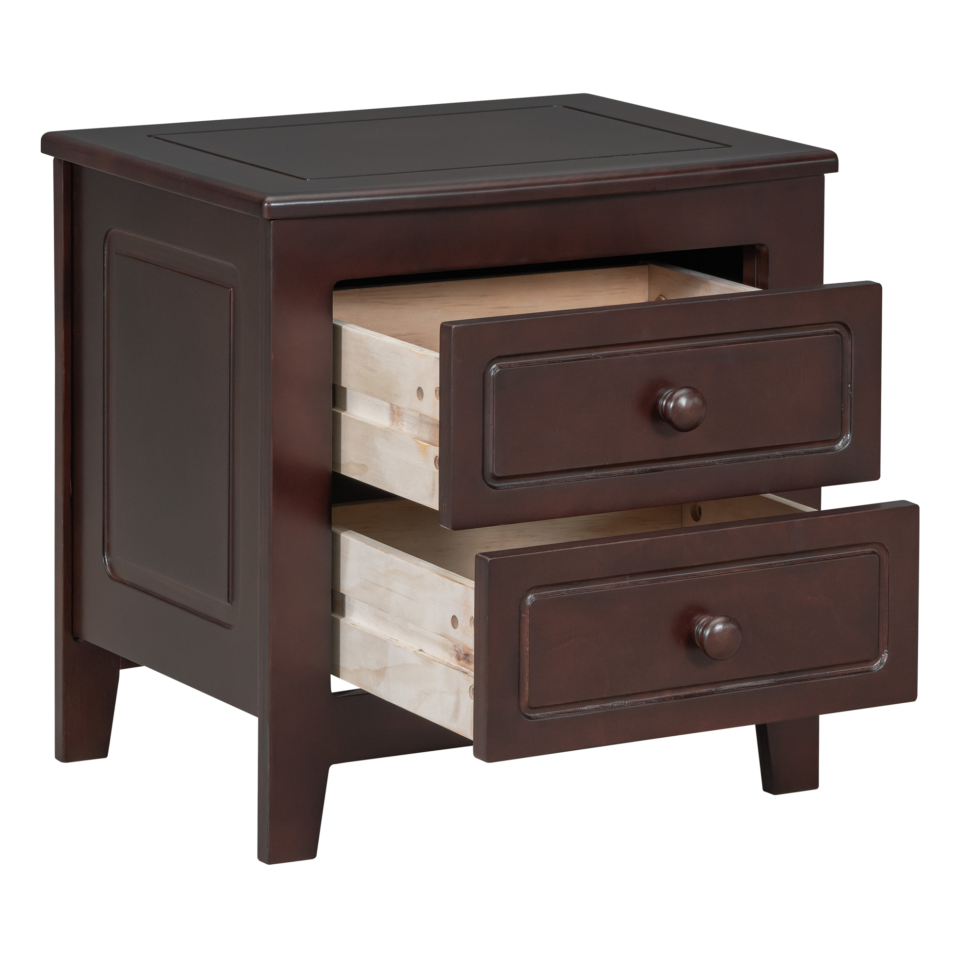2-Drawer Nightstand for Bedroom, Mid Century Retro Bedside Table with Classic Design,Dark Walnut - Image 5