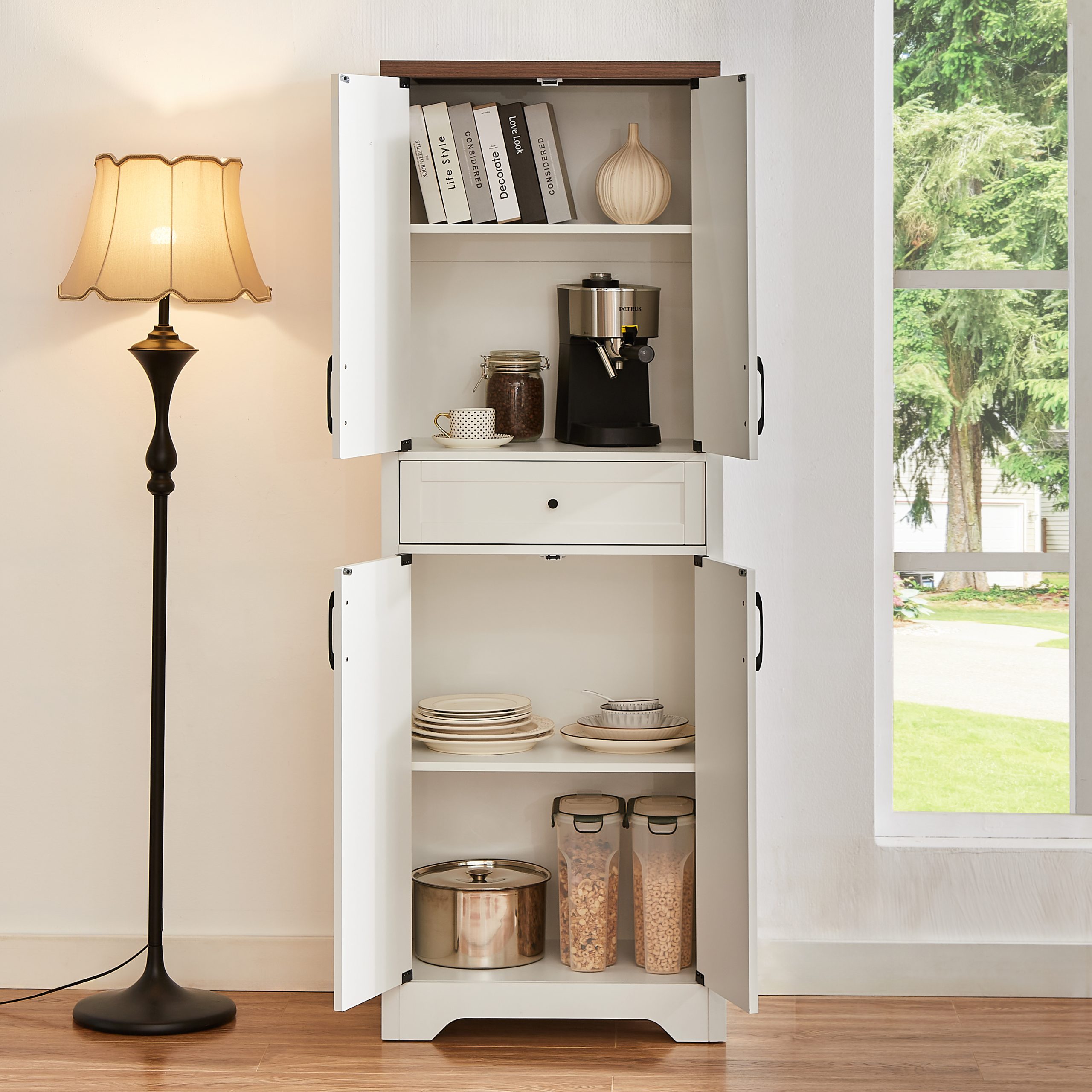 68"high living room sideboard, multi-functional combination TV cabinet sideboard, large capacity storage cabinet, can be used in living room, bedroom,office area, 23.7''L x 15.0''W x 68''H - Image 3