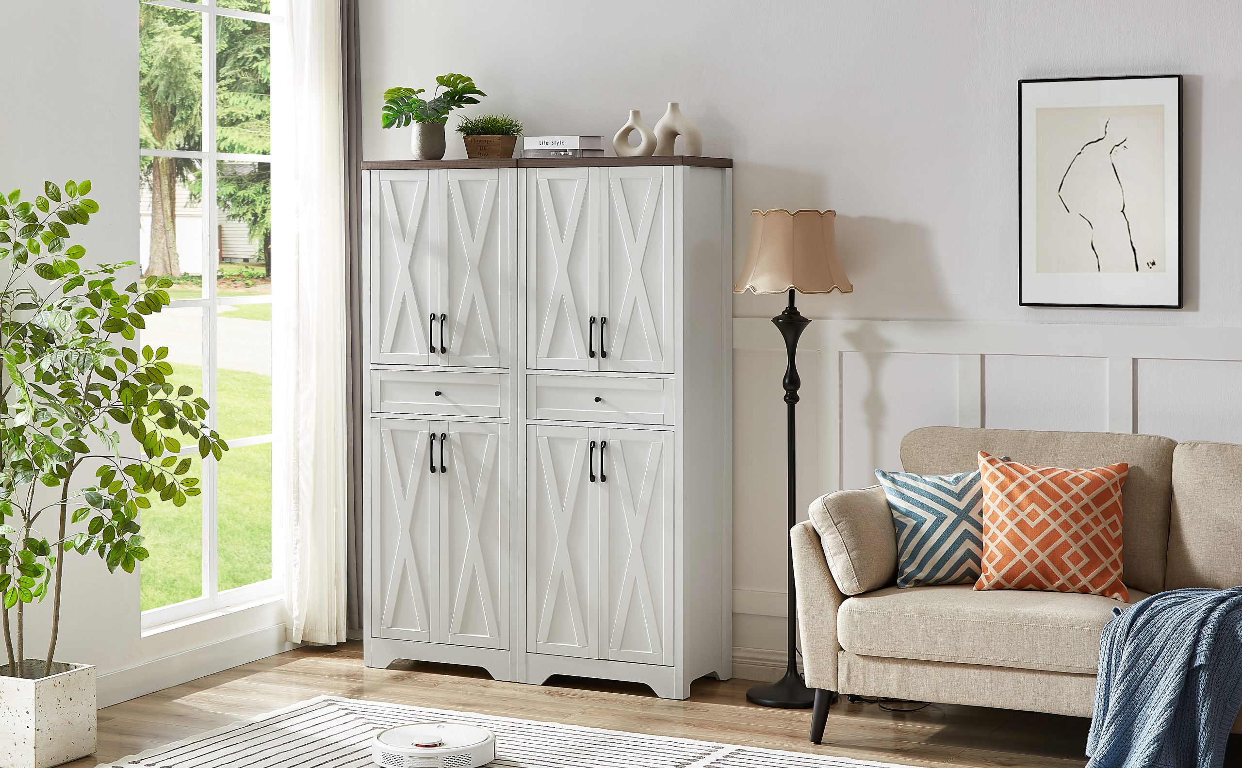 68"high living room sideboard, multi-functional combination TV cabinet sideboard, large capacity storage cabinet, can be used in living room, bedroom,office area, 23.7''L x 15.0''W x 68''H - Image 5