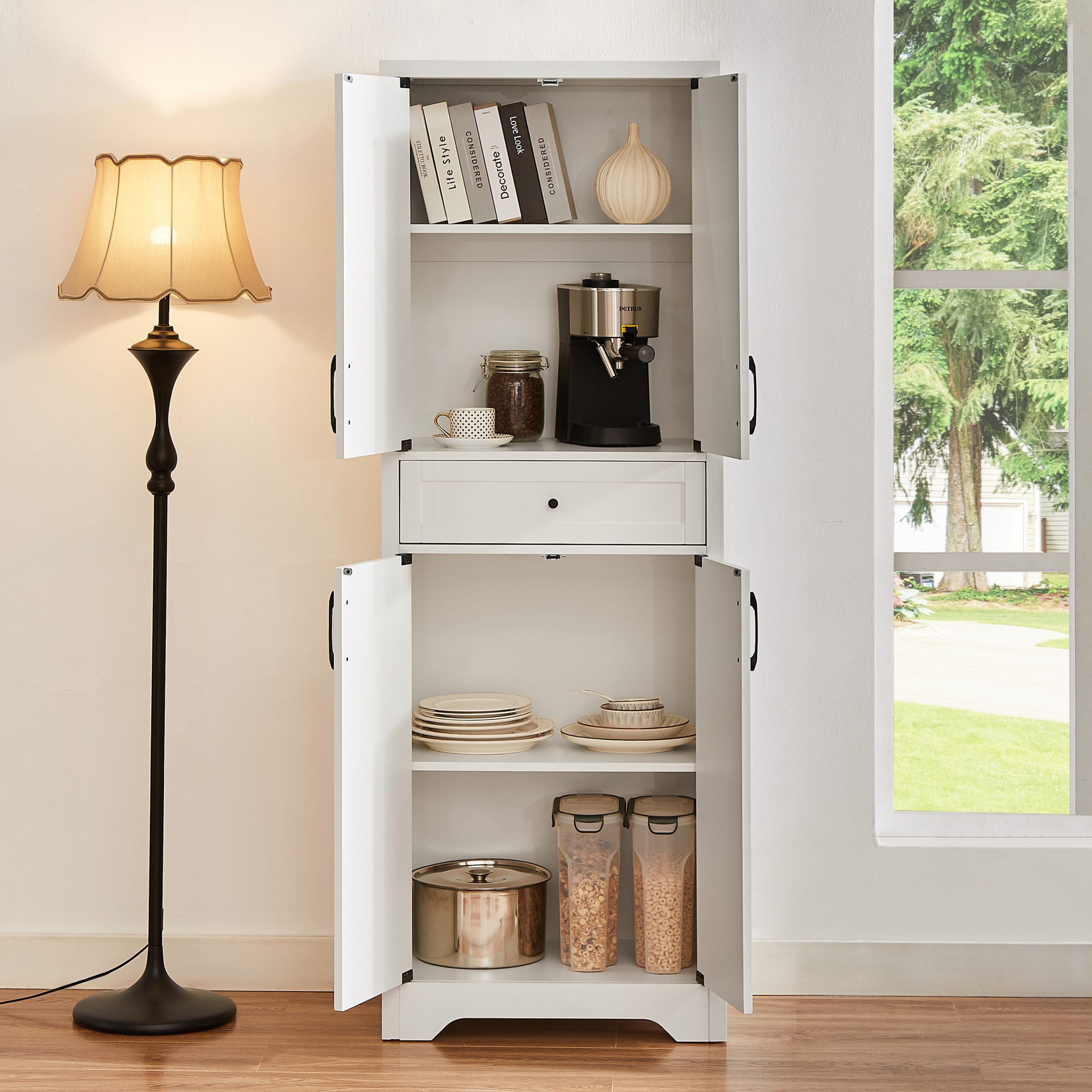 68"high living room sideboard, multi-functional combination TV cabinet sideboard, large capacity storage cabinet, can be used in living room, bedroom,office area, white, 23.7''L x 15.0''W x 68''H. - Image 2