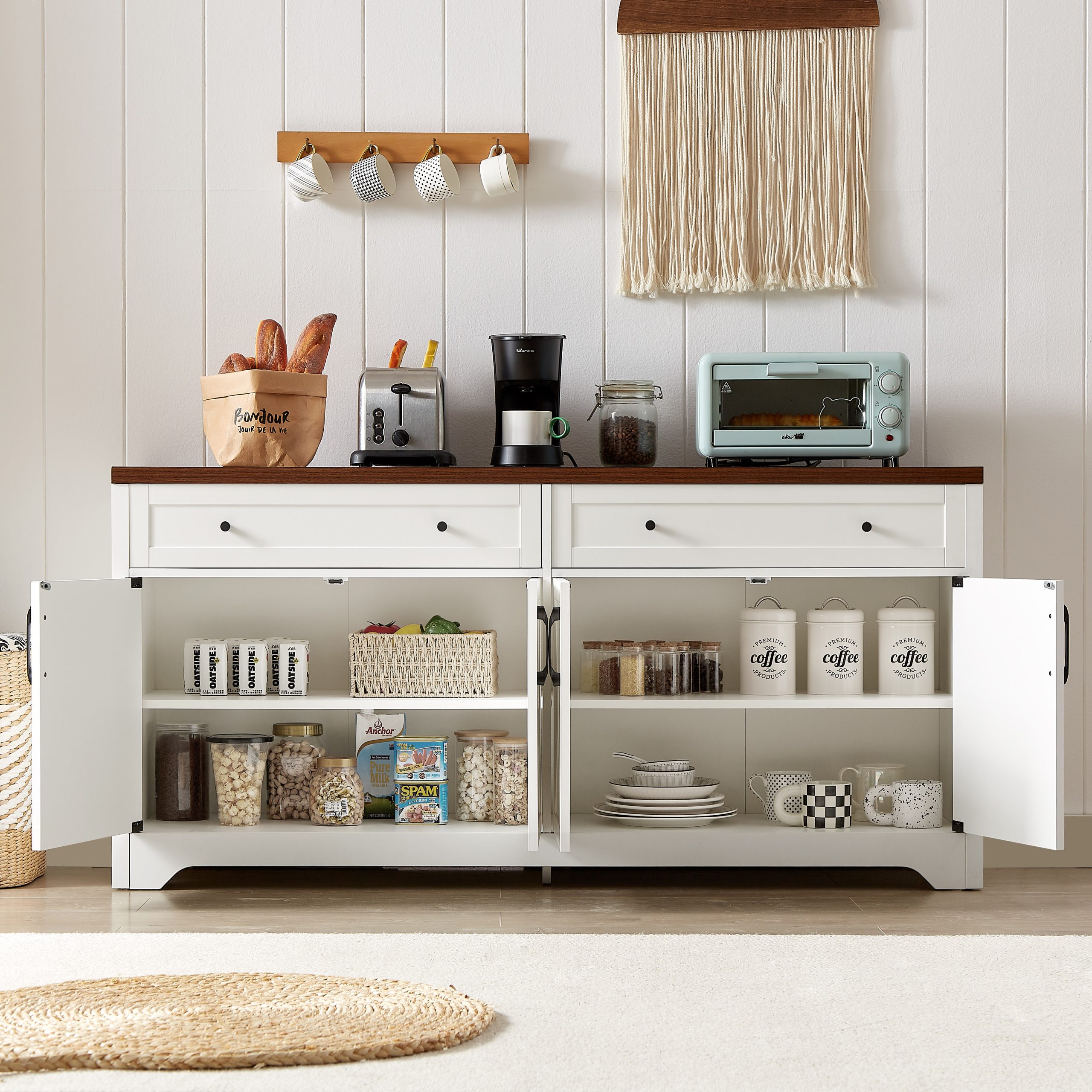 61 inch TV stand for living room, multifunctional combination TV stand, large capacity storage cabinet, can be used in living room, bedroom, office area,61.3''L x 15''W x 29.8''H - Image 3