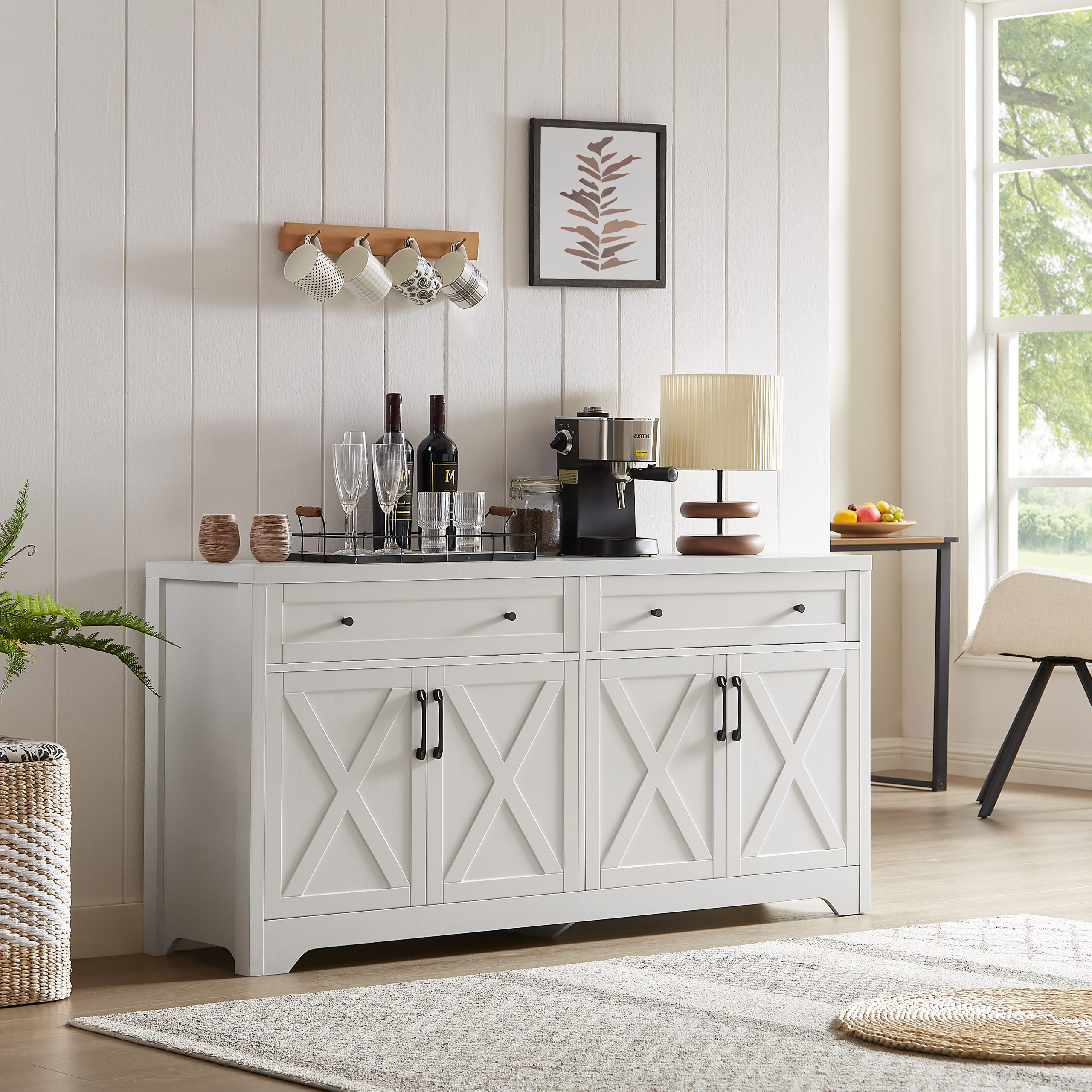61 inch TV cabinet for living room, multifunctional combination TV cabinet, large capacity storage cabinet, can be used in living room, bedroom, office area, white, 61.3''L x 15''W x 29.8''H. - Image 3