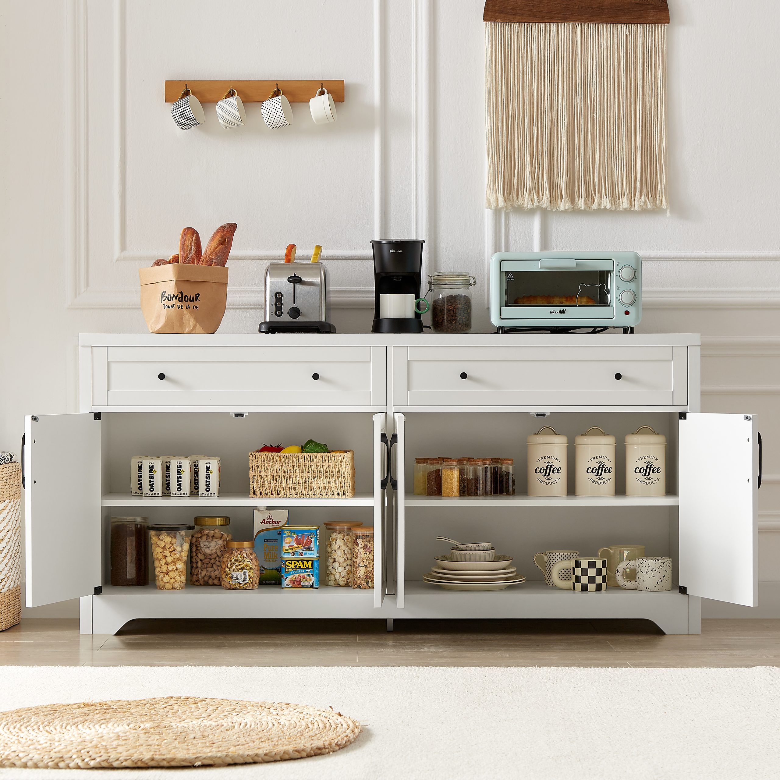 61 inch TV cabinet for living room, multifunctional combination TV cabinet, large capacity storage cabinet, can be used in living room, bedroom, office area, white, 61.3''L x 15''W x 29.8''H. - Image 4