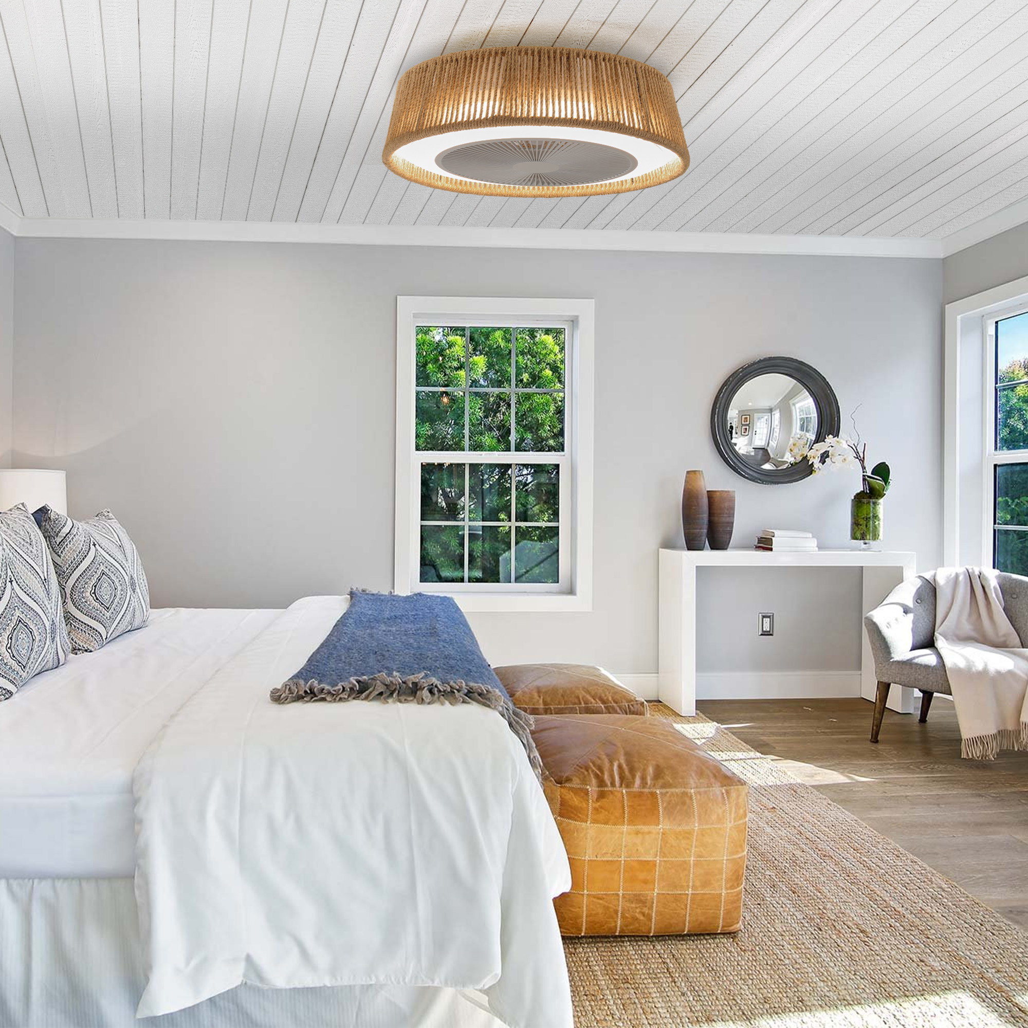 (Same as W1340137055/L10003) 21" Bohemian Braided Ceiling Fan Light, Silent Remote Control with Timing Function, Adjustable Color Temperature, Suitable for Bedroom and Living Room - Image 2