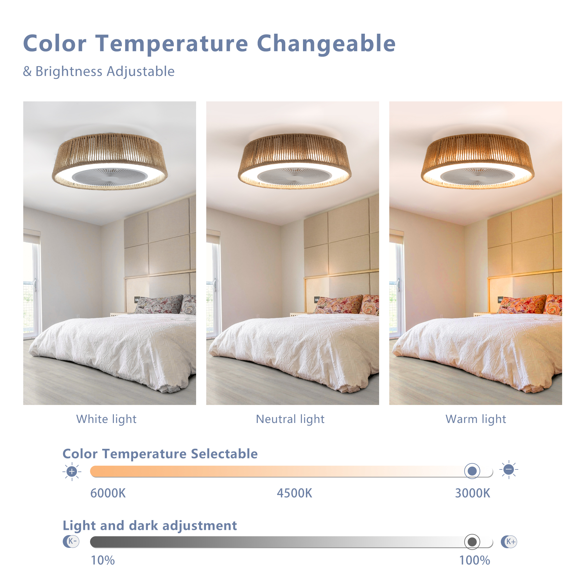 (Same as W1340137055/L10003) 21" Bohemian Braided Ceiling Fan Light, Silent Remote Control with Timing Function, Adjustable Color Temperature, Suitable for Bedroom and Living Room - Image 6