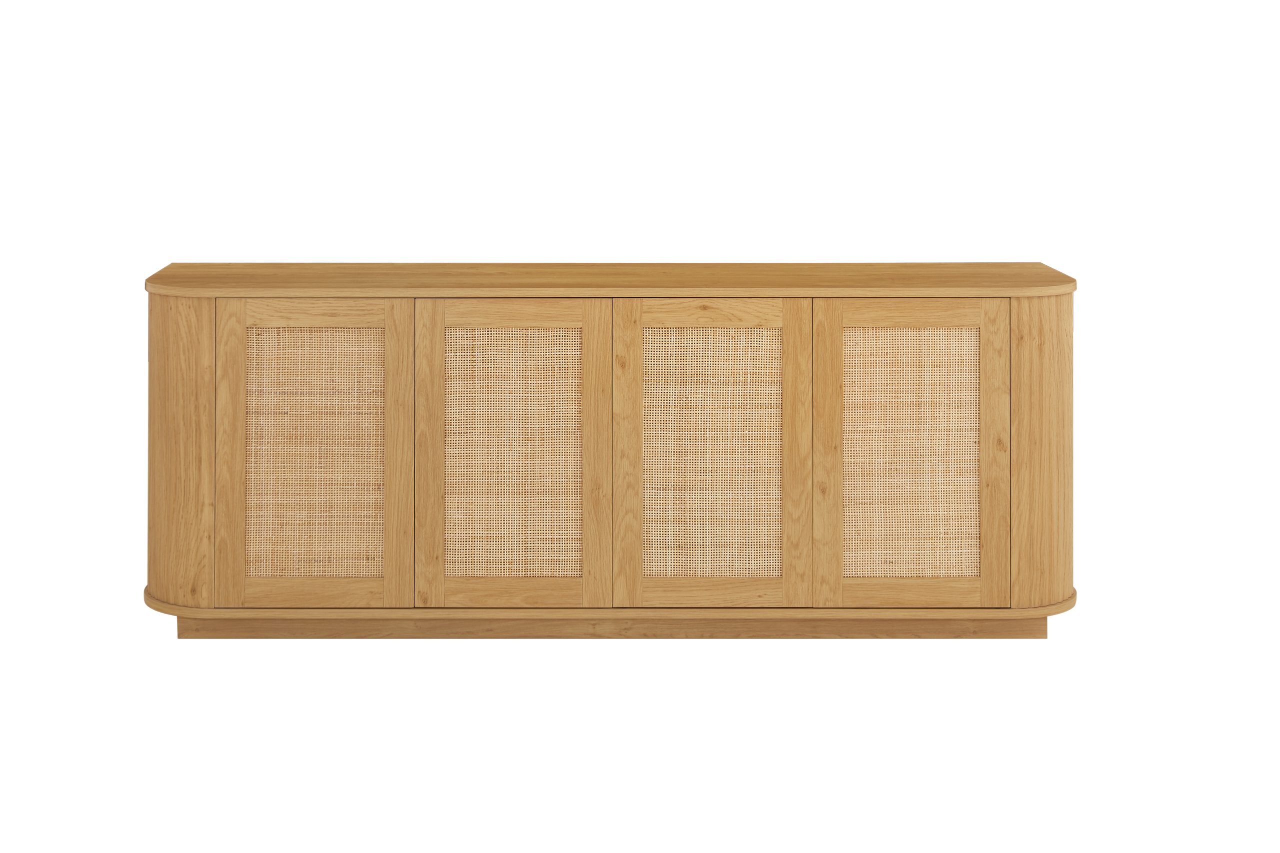 64-inch wave shaped TV stand, rounded corner sideboard, storage cabinet, buffet, wood vertical striped cabinet with rattan doors for kitchen/bedroom/entryway. Natural, 64''W x 15''D x 24''H - Image 6