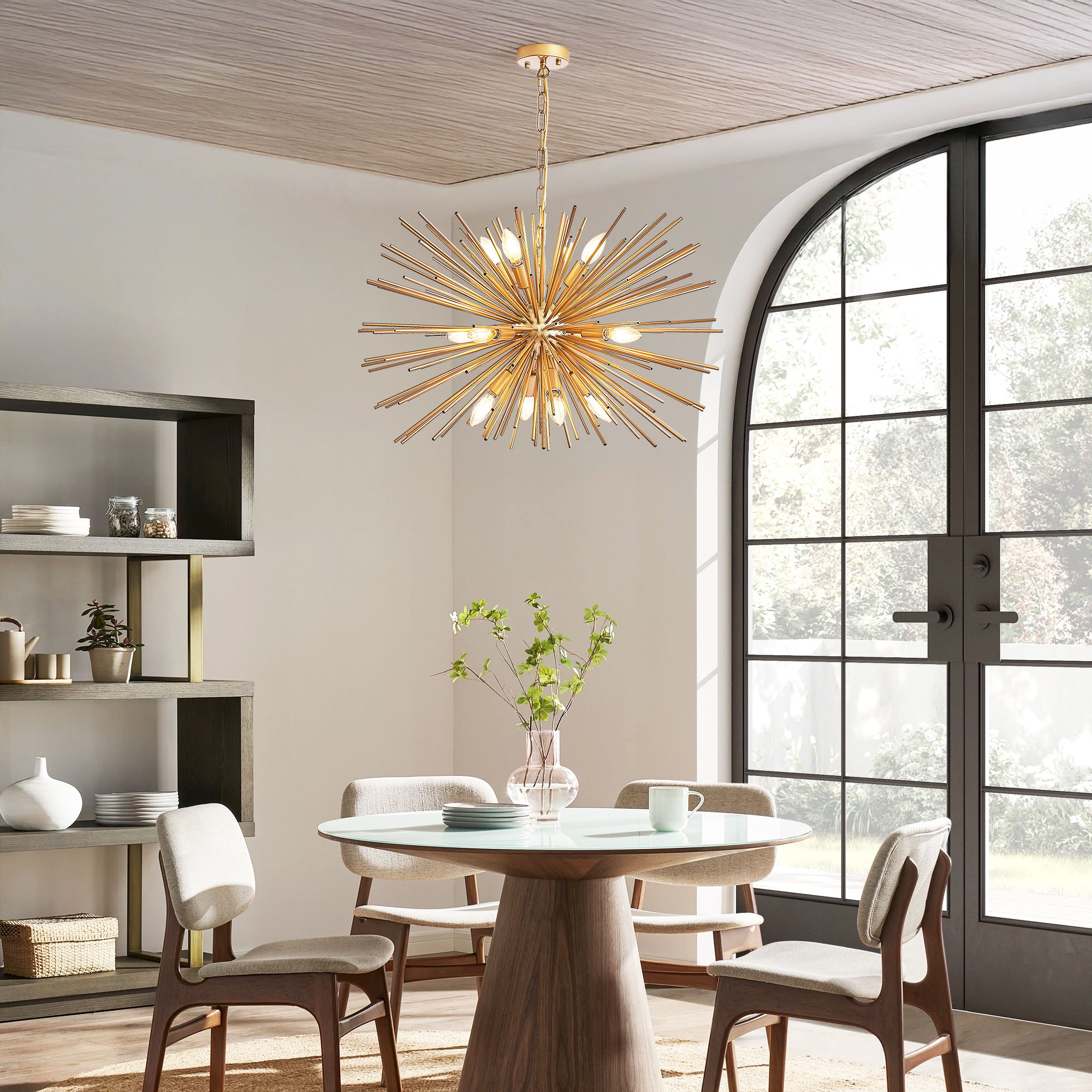 29" Mid-Century Modern 12-Light Starburst Chandelier – Gold Sputnik Pendant Light Fixture for Living Room, Dining Room, or Foyer (Bulb Not Included) - Image 3