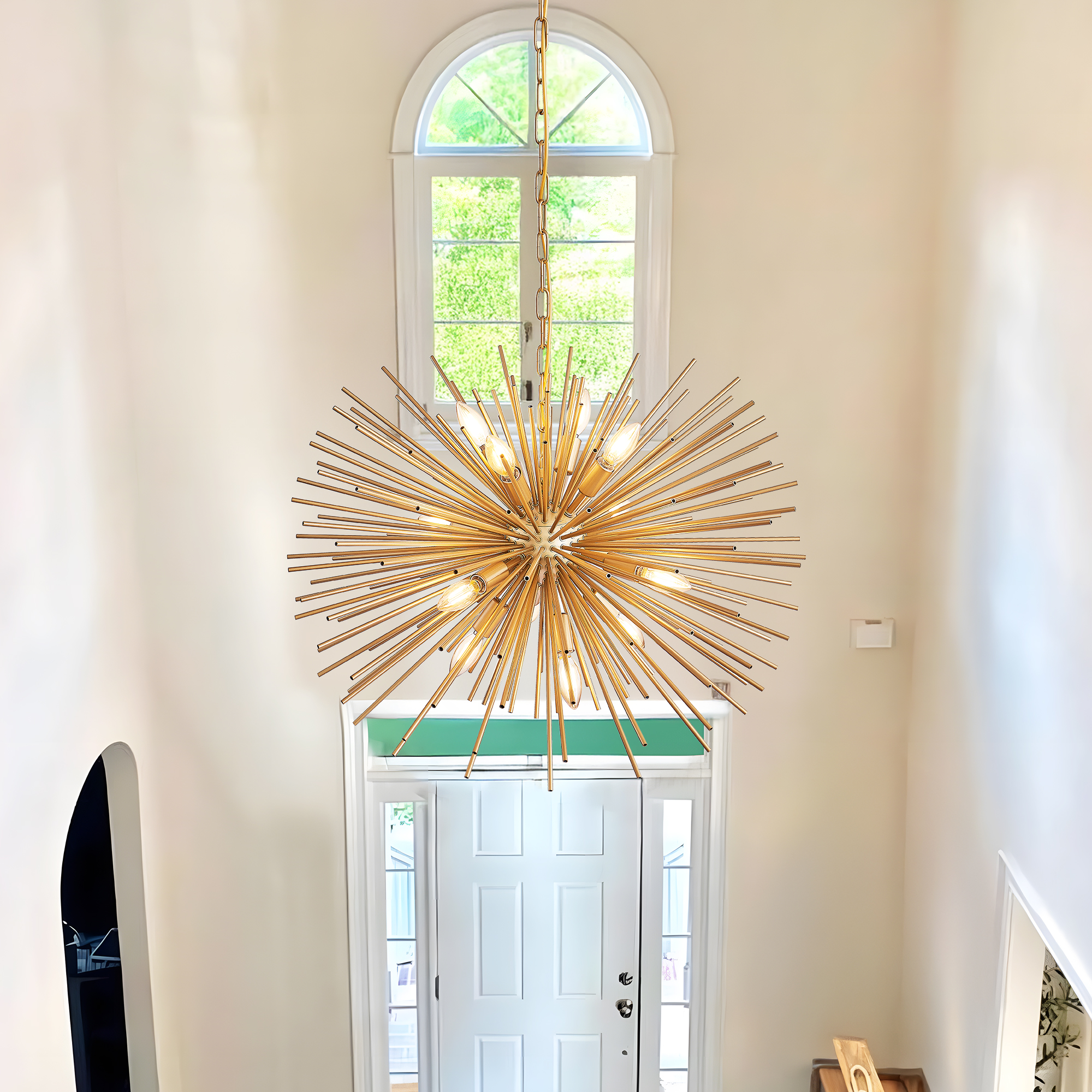29" Mid-Century Modern 12-Light Starburst Chandelier – Gold Sputnik Pendant Light Fixture for Living Room, Dining Room, or Foyer (Bulb Not Included) - Image 5