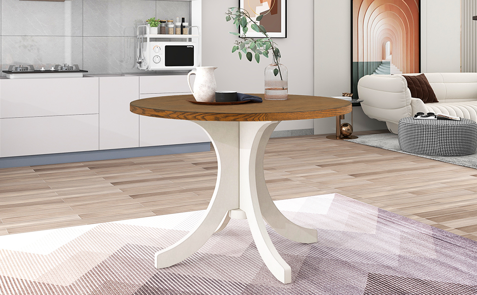TOPMAX Mid-Century Solid Wood Round Dining Table for Small Places, Walnut Table - Image 2