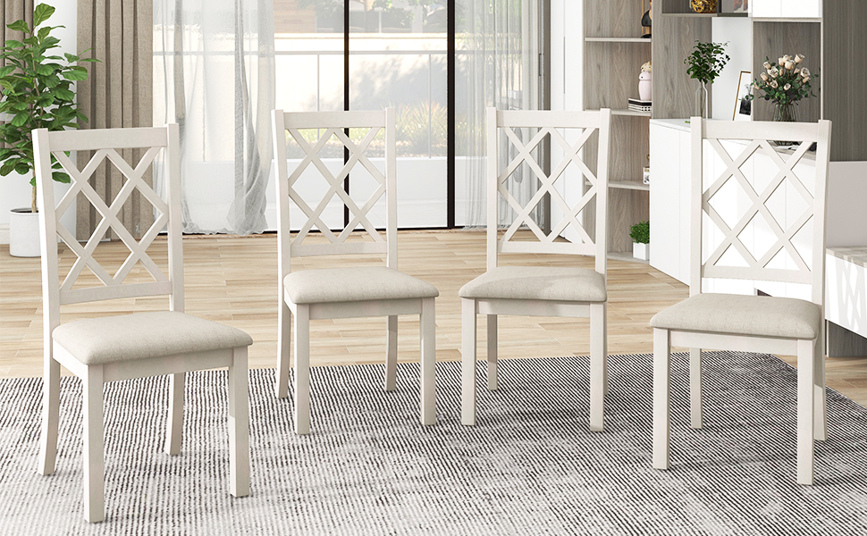 TOPMAX Mid-Century Solid Wood 5-Piece Round Dining Table Set, Kitchen Table Set with Upholstered Chairs for Small Places, Walnut Table+Beige Chair (old sku:SH000226AAD) - Image 4