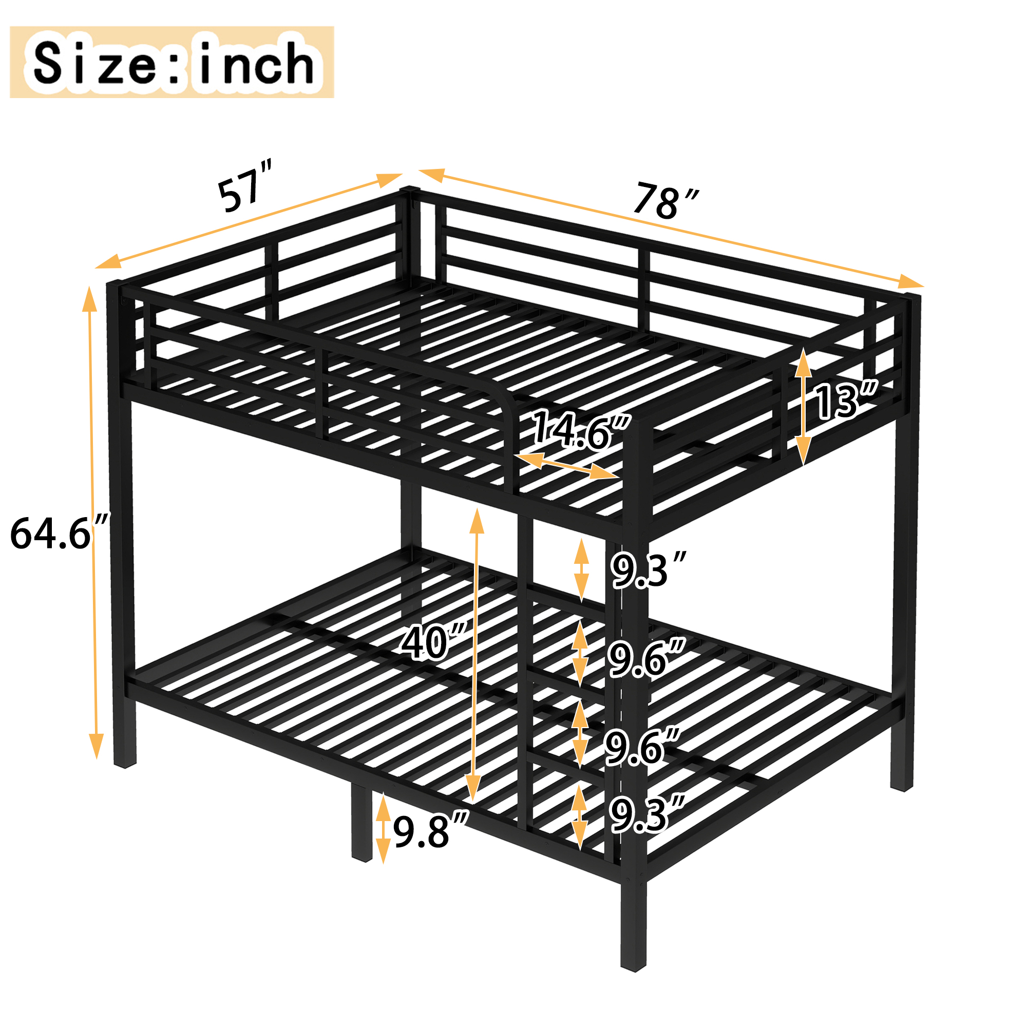 Metal Full over Full Bunk Bed for Teens and Adults,Space-Saving/Noise Reduced/No Box Spring Needed, Black - Image 3