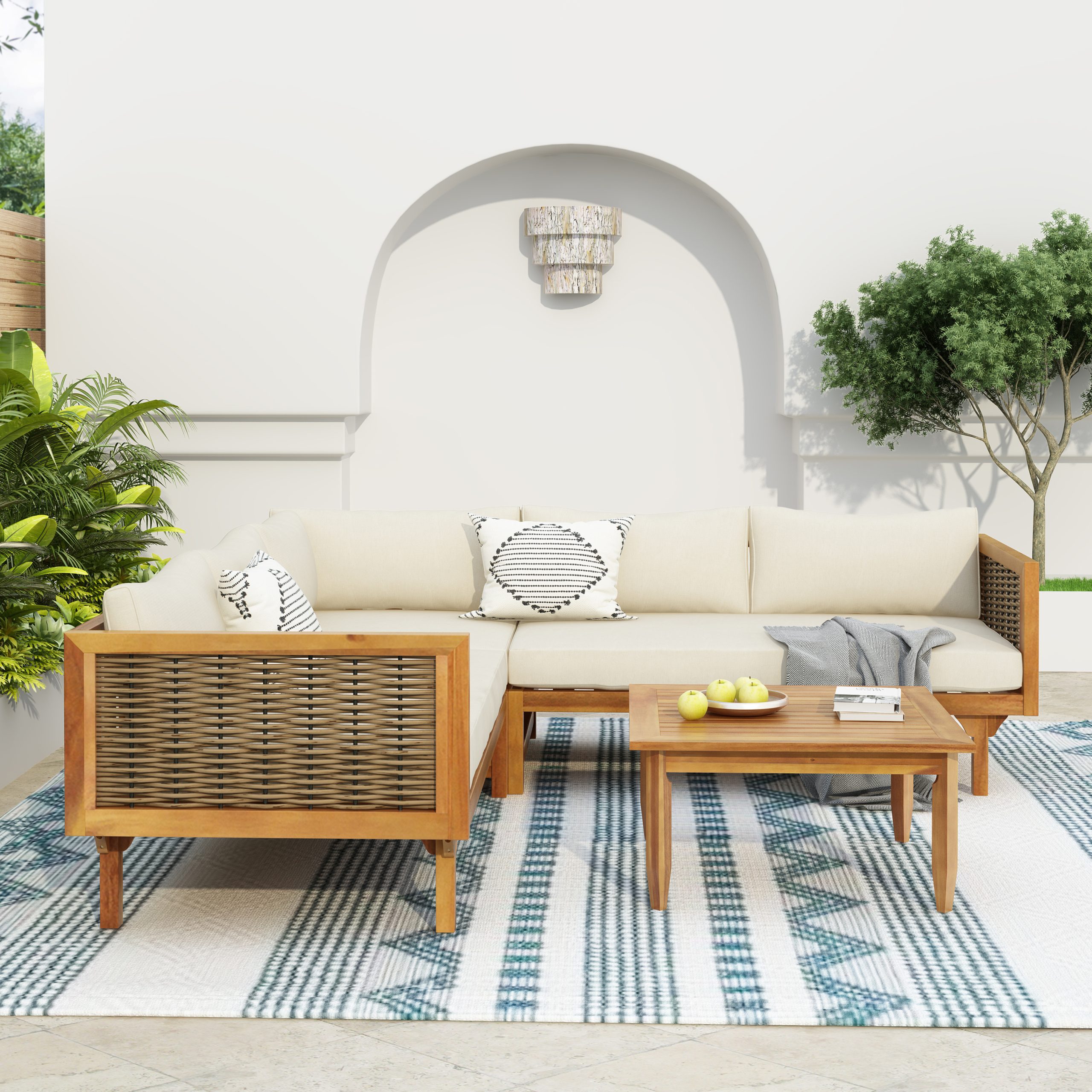 SECTIONAL SEATING GROUP WITH WATERPROOF CUSHIONS - PREMIUM OUTDOOR SOFA SET(BEIGE CUSHION) - Image 3