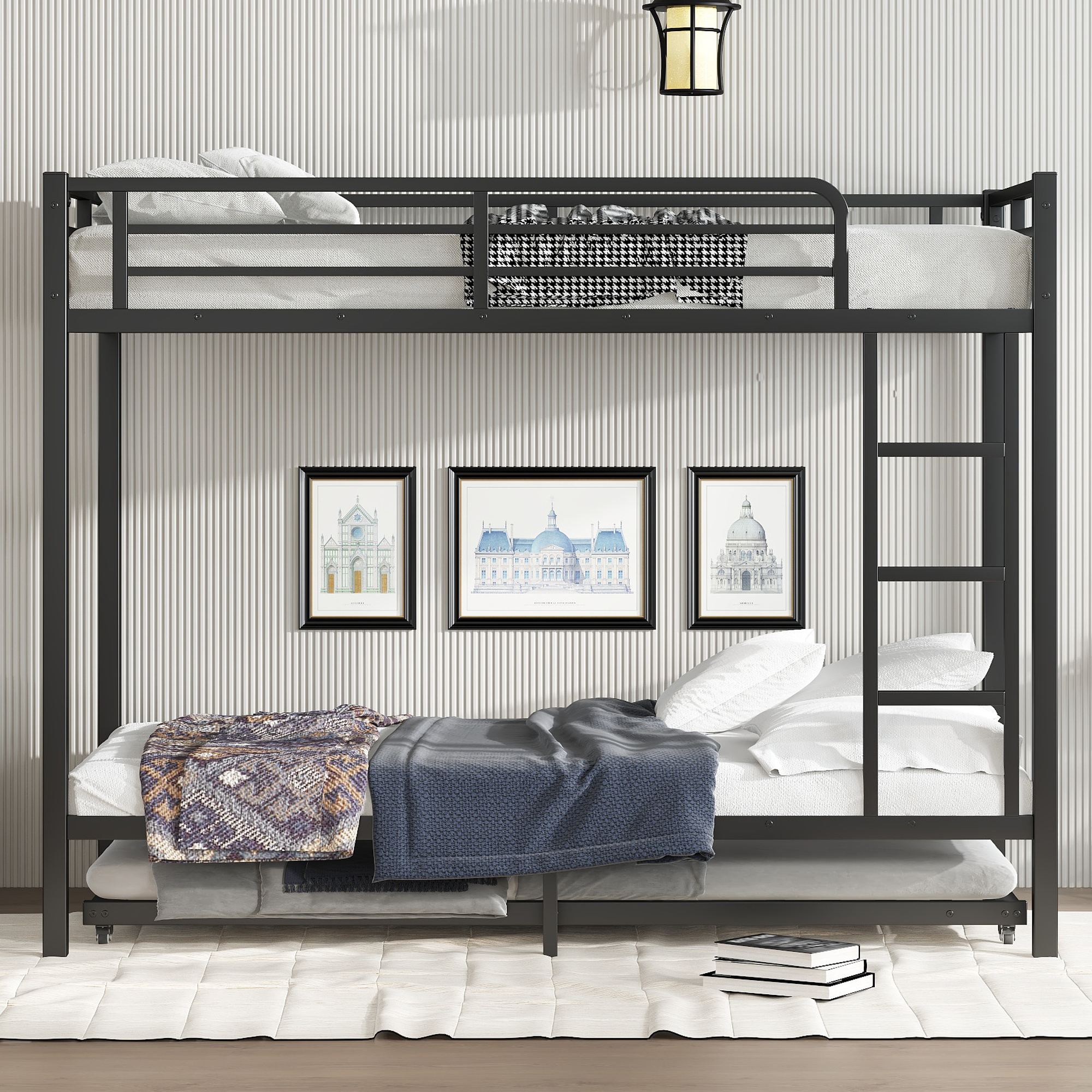 Twin XL over Twin XL Metal Bunk Bed with Twin Size Trundle, Black - Image 2