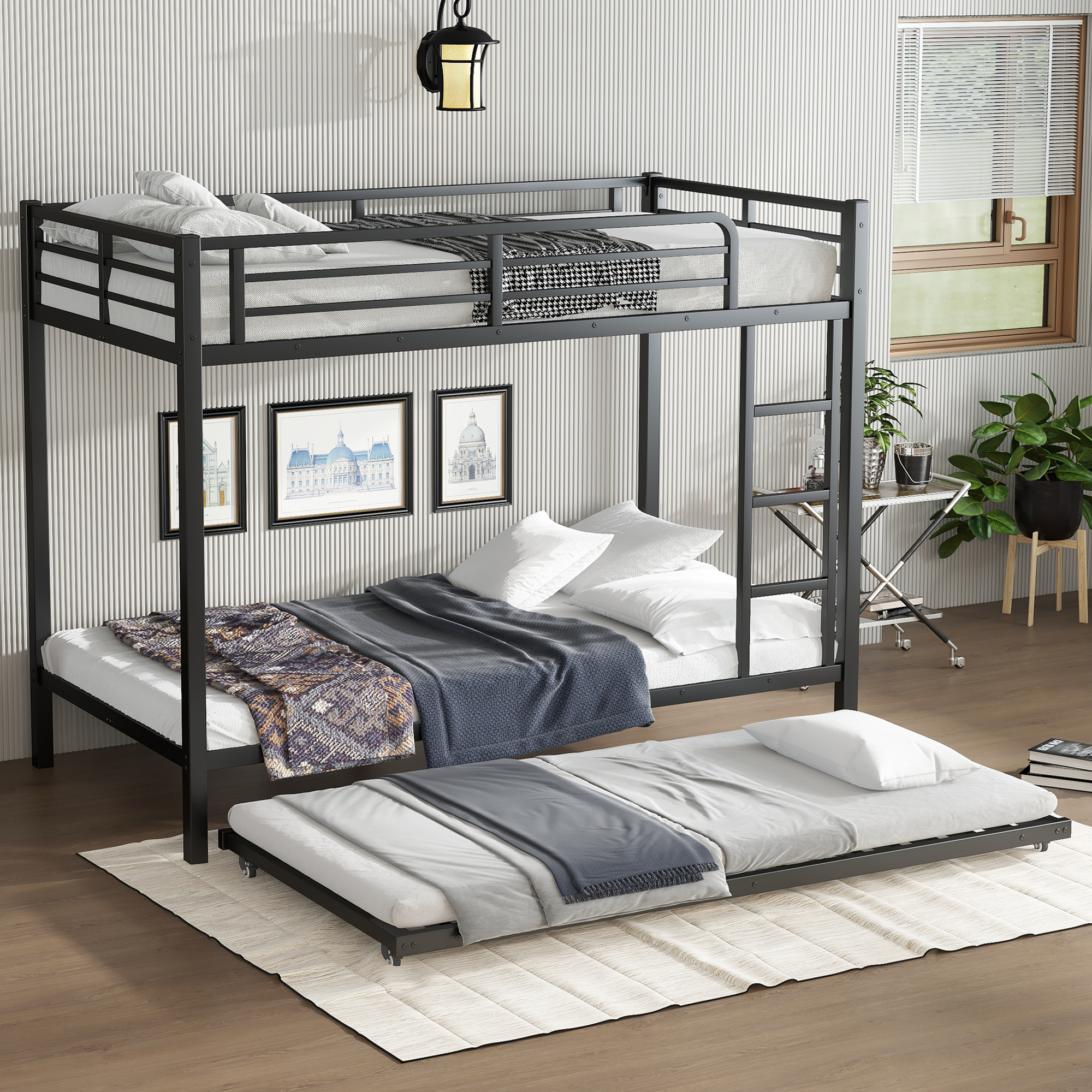 Twin XL over Twin XL Metal Bunk Bed with Twin Size Trundle, Black - Image 3