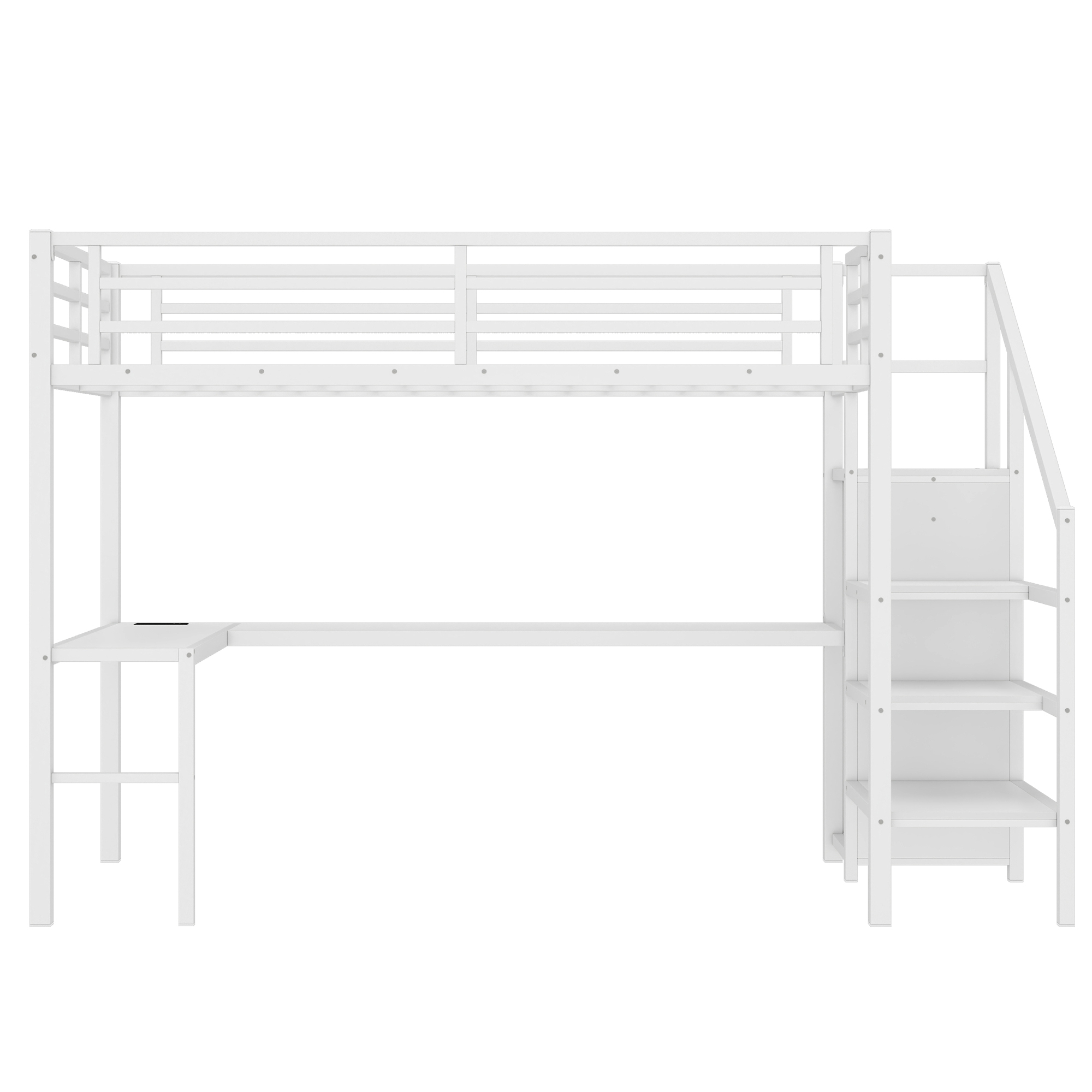 Twin XL Size Loft Bed with L-shaped Desk and USB, Metal Loft Bed with Wardrobe and Adjustable Shelf, High Loft Bed with LED for Kids Teens Adults, White - Image 5