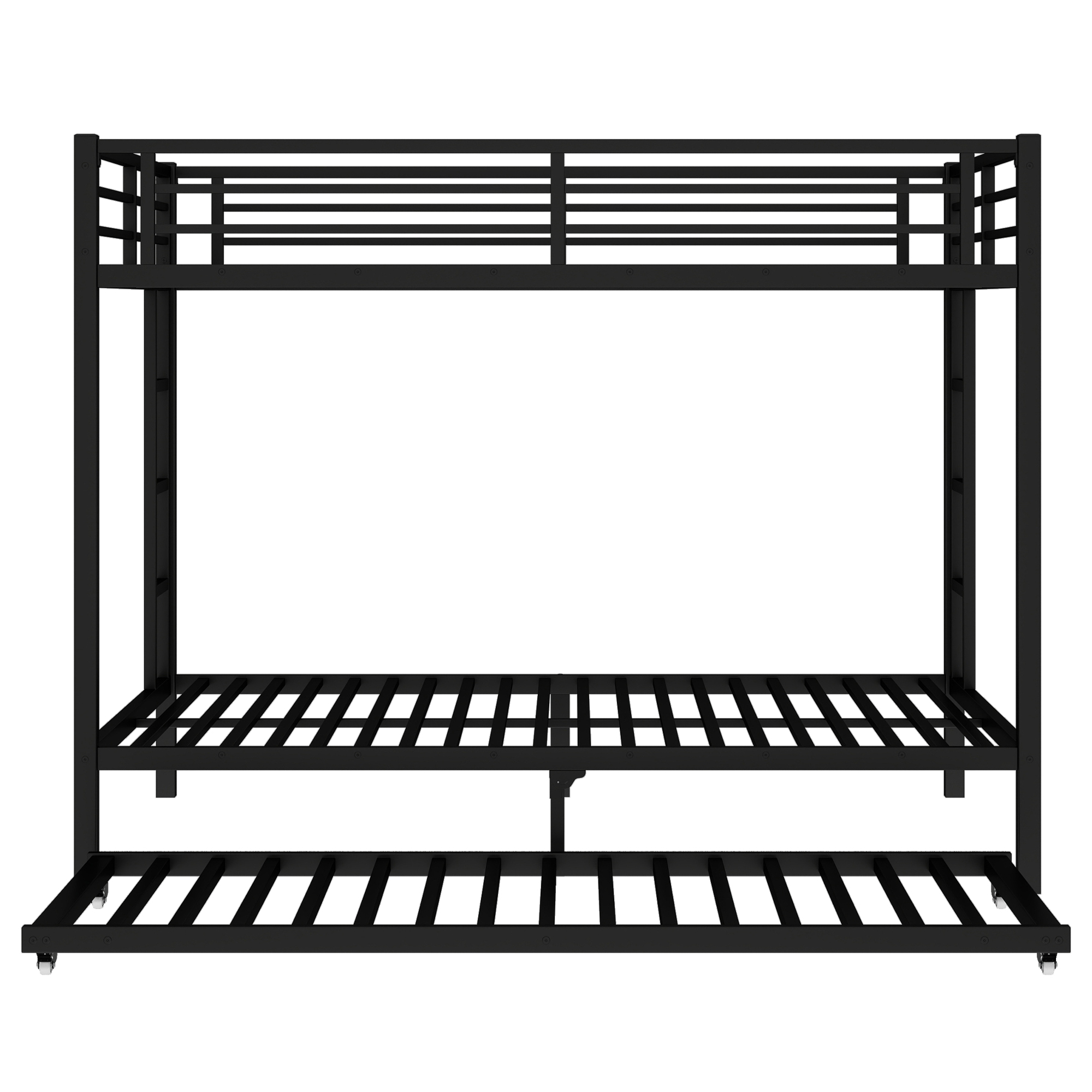 Queen over Queen Metal Bunk Bed with Twin Size Trundle, Black - Image 5
