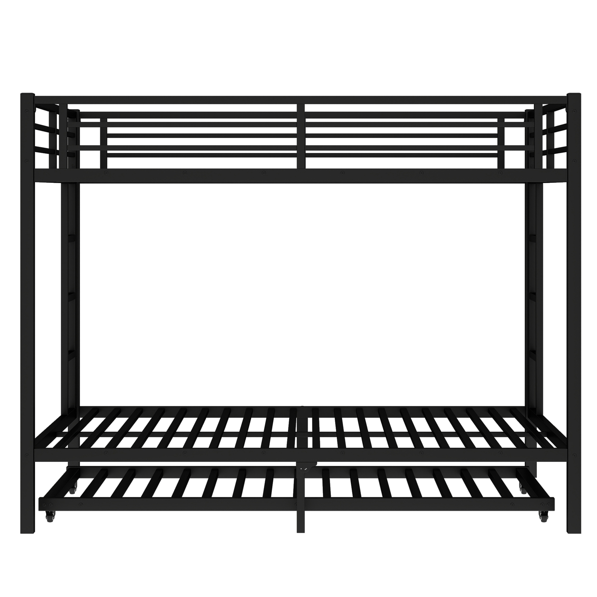 Queen over Queen Metal Bunk Bed with Twin Size Trundle, Black - Image 6