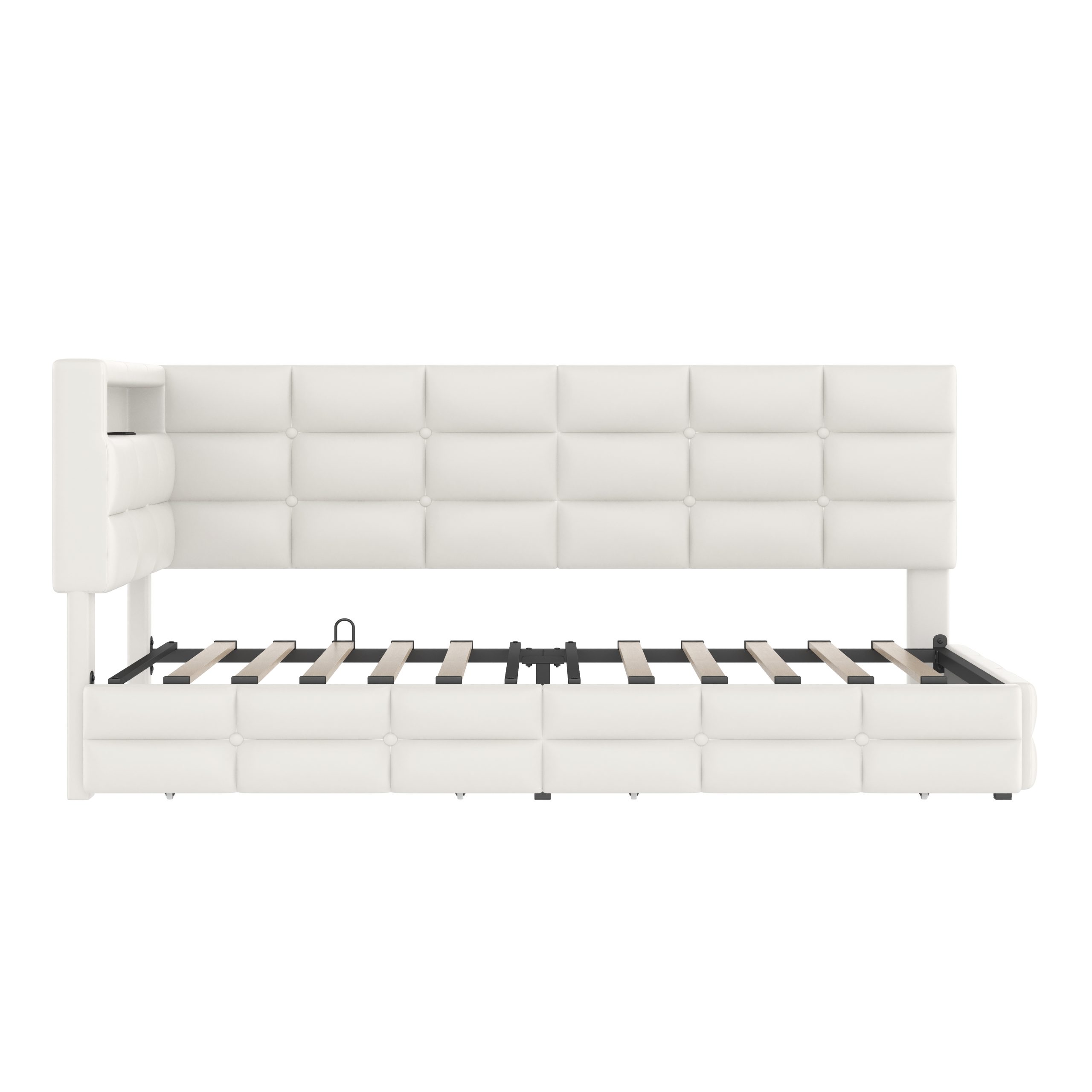 Upholstered Twin Size Daybed with Storage 2 Drawers and Charging Station, Day Bed Frame with LED Lights and Storage Headboard, No Box-Spring Needed, Beige - Image 6