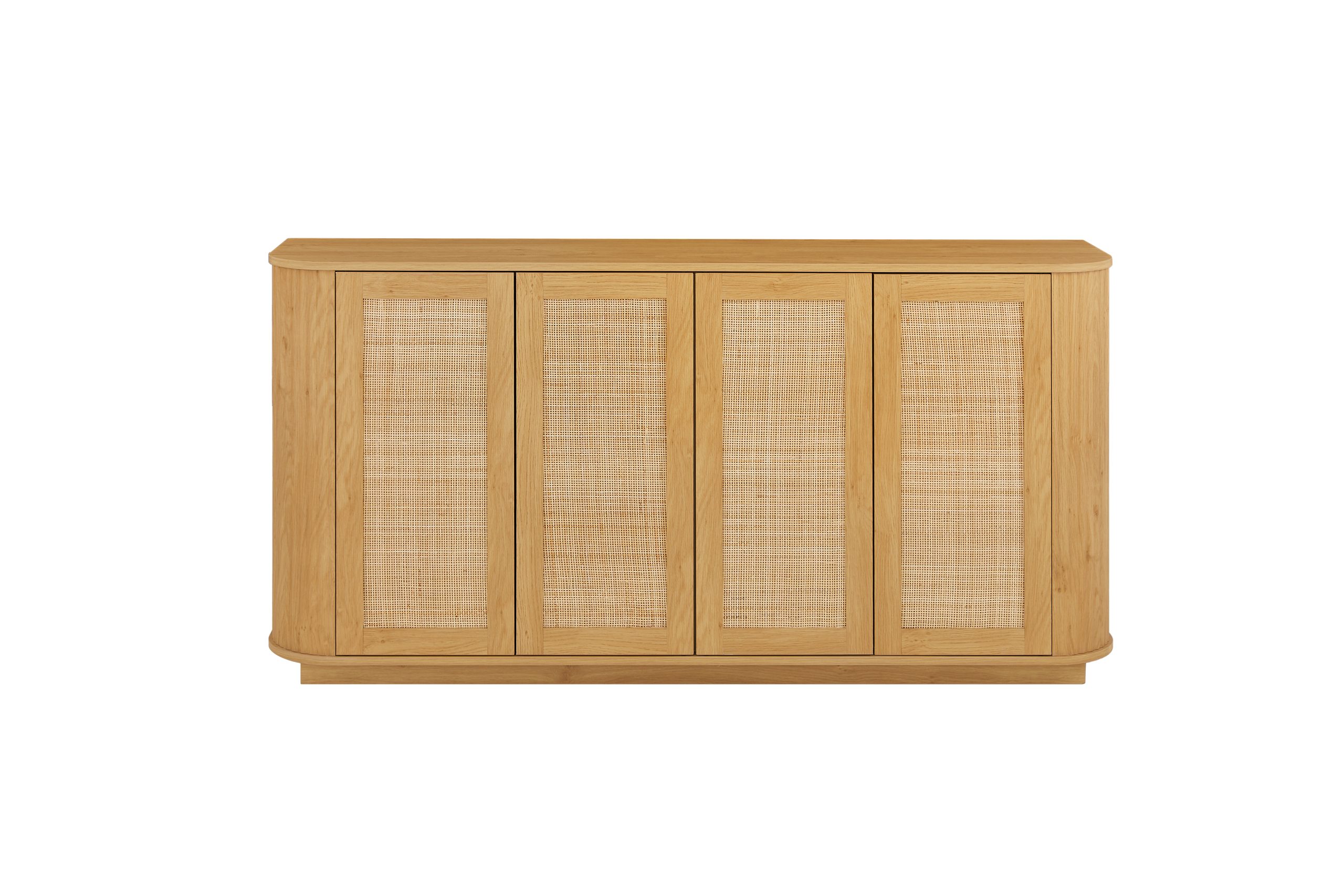 64-inch wave shaped TV stand, rounded corner sideboard, storage cabinet, buffet, wood vertical striped cabinet with rattan doors for kitchen/bedroom/entryway. Natural, 64''W x 15''D x 31.5''H - Image 6