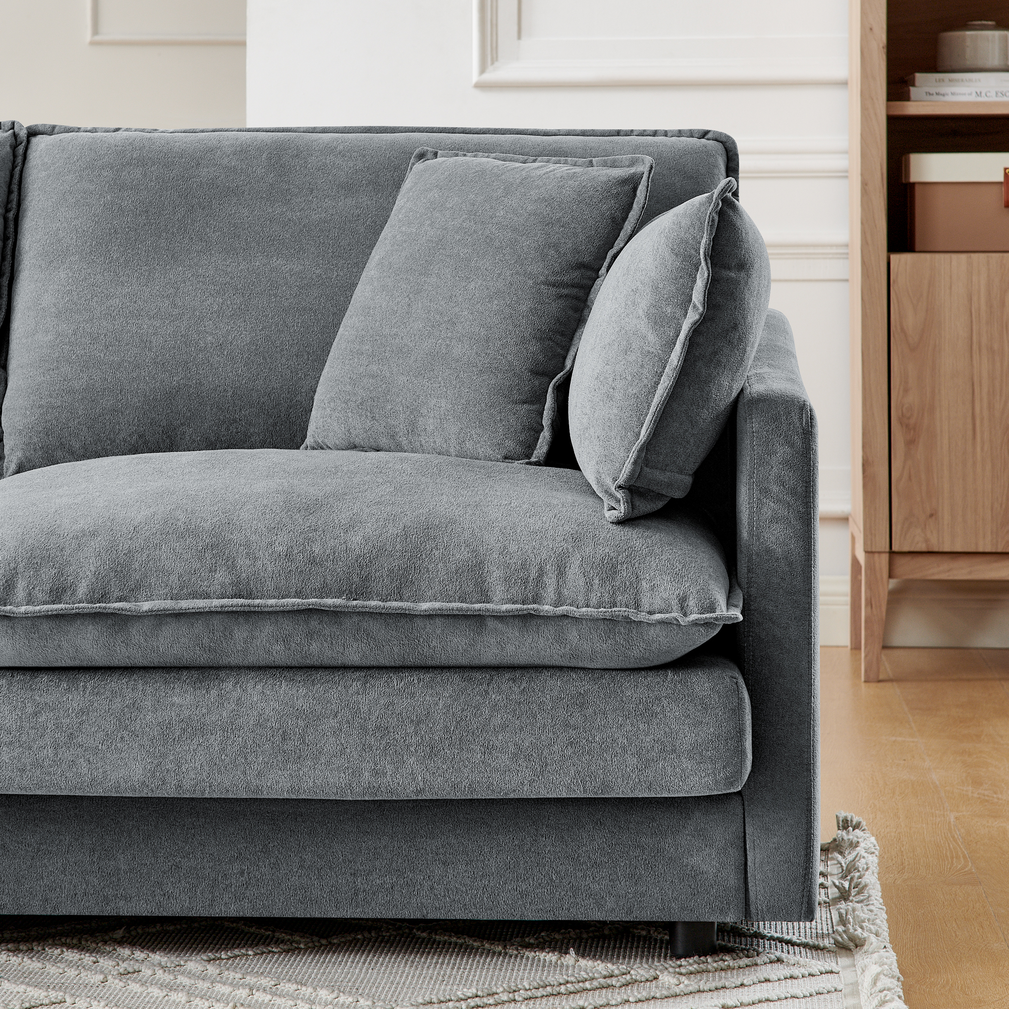 Modern Home Living Room L-Shaped Sectional Sofa Couches with Ottoman, Convertible Oversized 4 Seater Couch Towel Fabric, Grey - Image 4